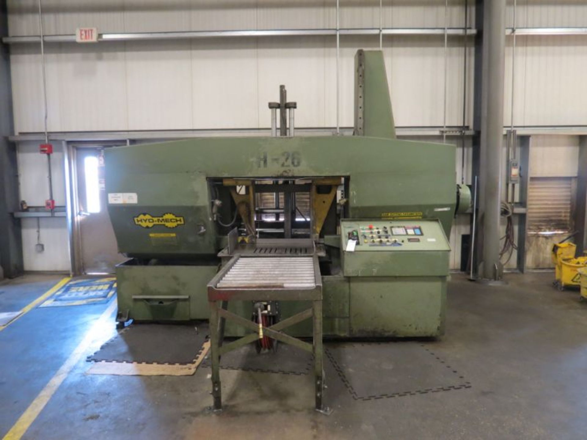 HYD-MECH H-26 28.15" Horizontal Band Saw, 10 HP, w/ 40' Motorized Conveyor System, s/n D1197034H