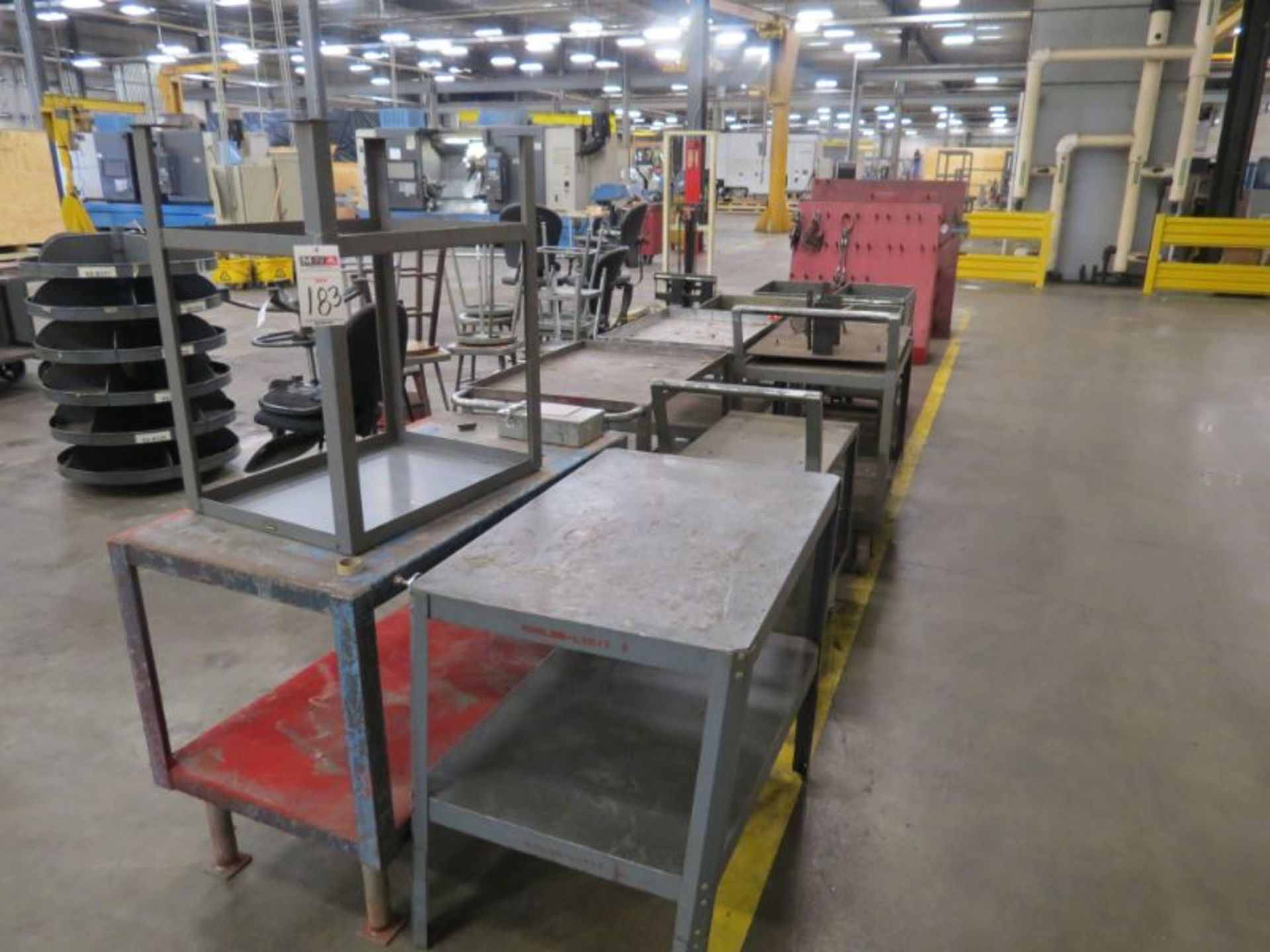 Assorted Tables and Metal Rolling Carts