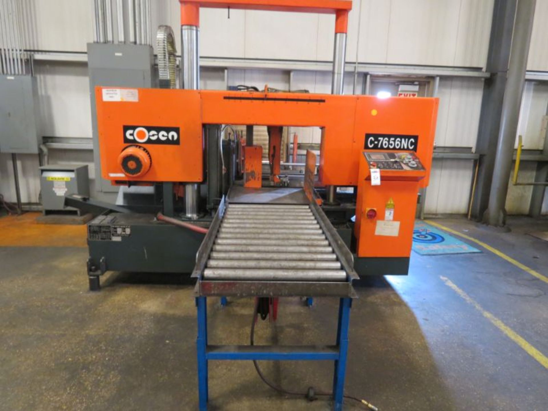 Cosen C-7656NC 10" Horizontal Band Saw, 10 HP, w/ 40' Motorized Conveyor System, s/n C1001158