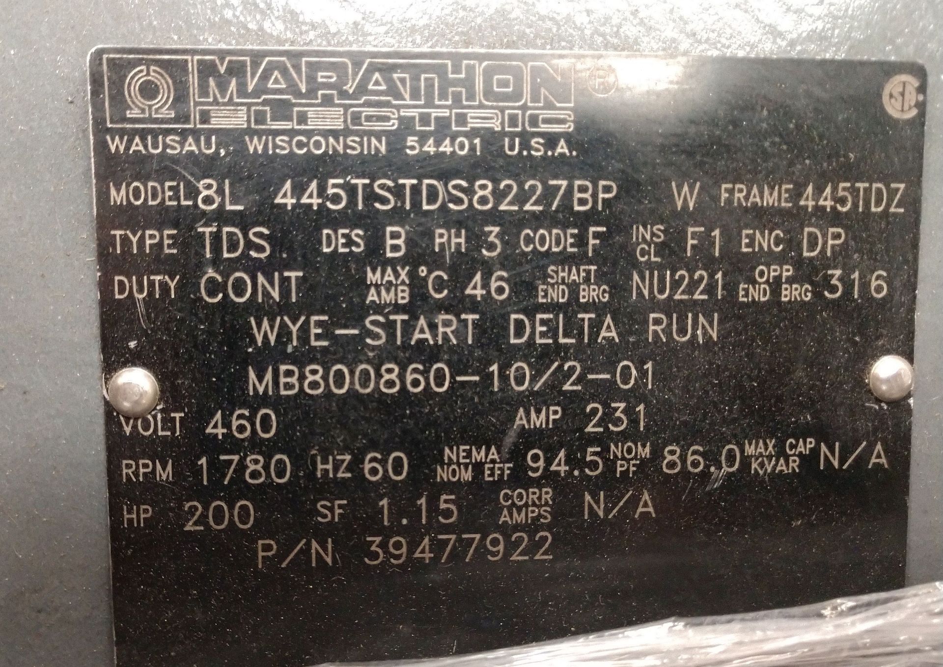 200HP Marathon 8L AC Electric Motor, p/n 39477922 - Image 2 of 3