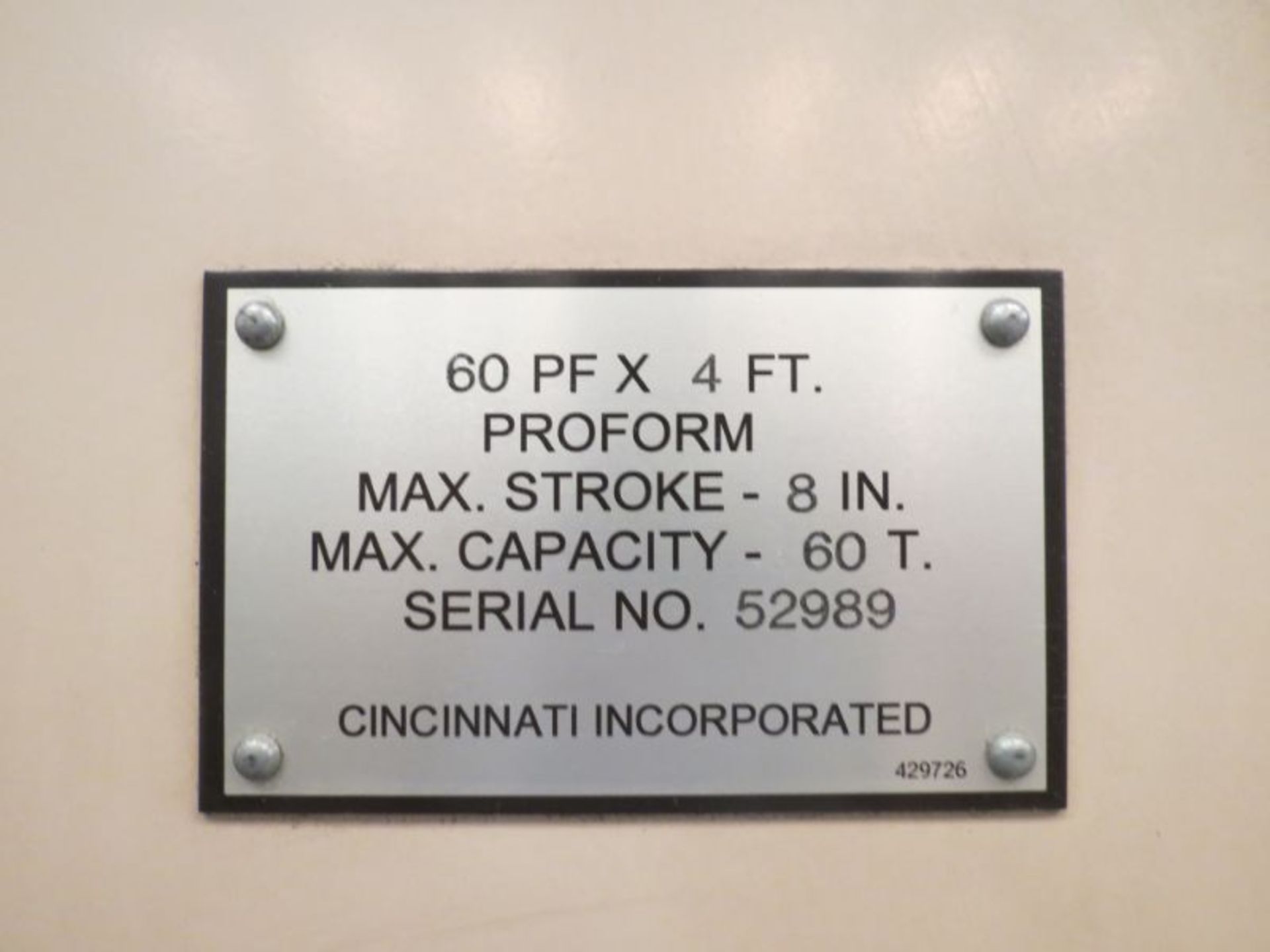 60 Ton Cincinnati 60PF-4FT CNC Press Brake, BG, Light Curtain *Control Screen Does Not Turn On* - Image 14 of 14