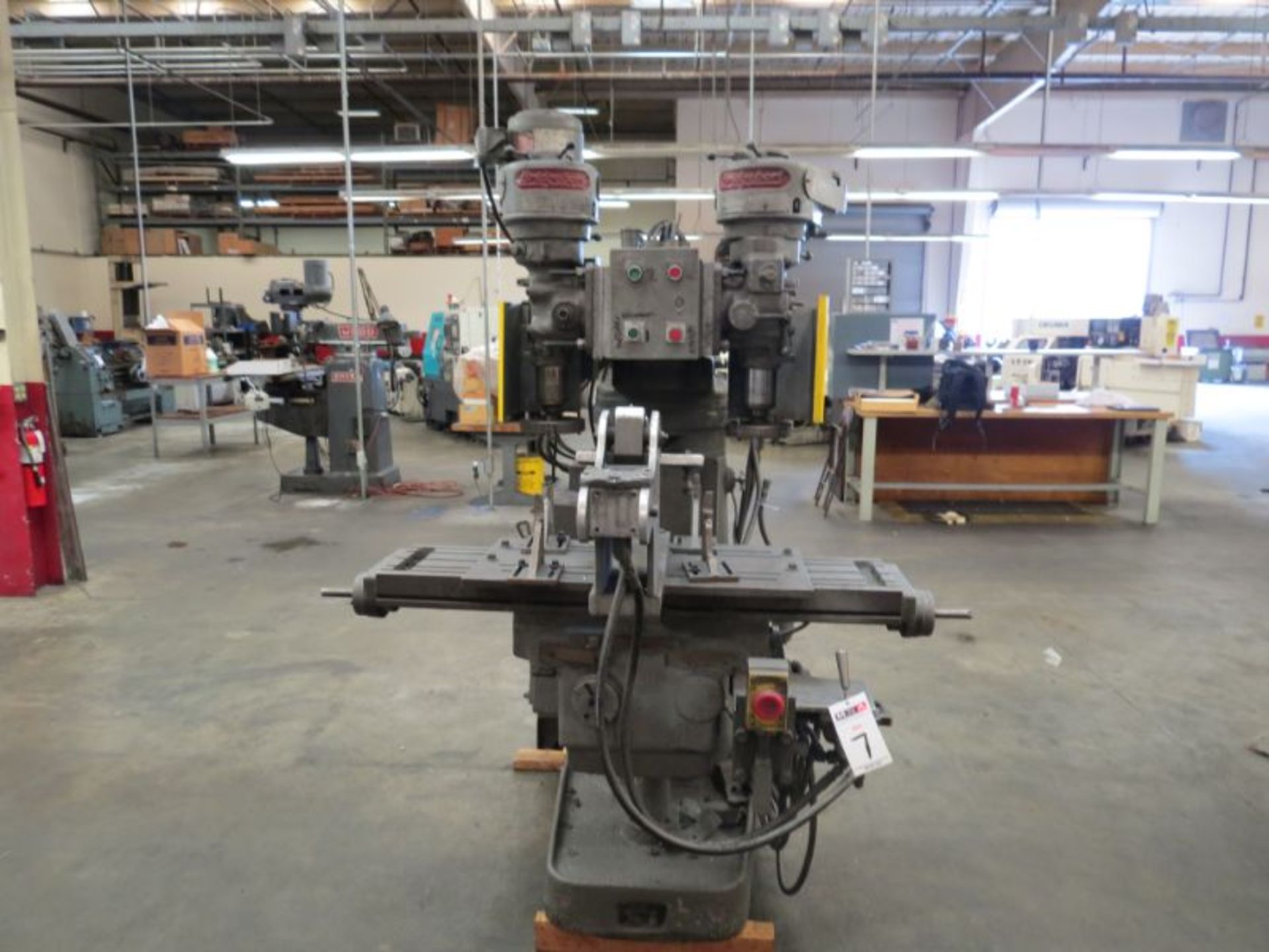 Twin Spindle Vertical Mill (2) Bridgeport Heads, SAIMP Base 10" x 48" Vertical Mill, 1 HP, 1730RPM - Image 2 of 6