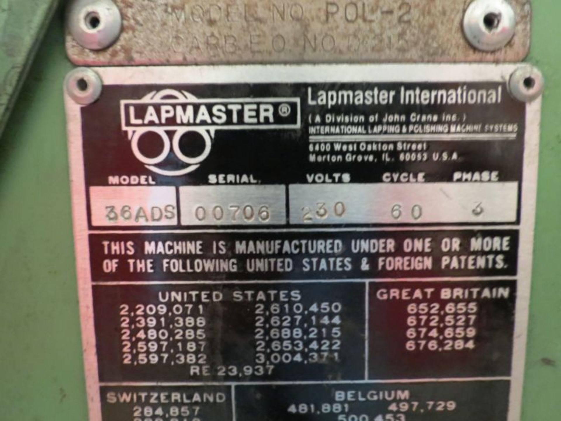 36” Crane Lapmaster 36ADS Lapping Machine, s/n 00706 - Image 10 of 10