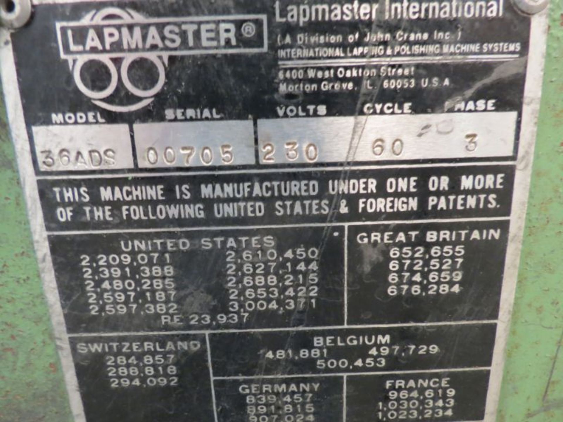 36” Crane Lapmaster 36ADS Lapping Machine, s/n 00705 - Image 9 of 9