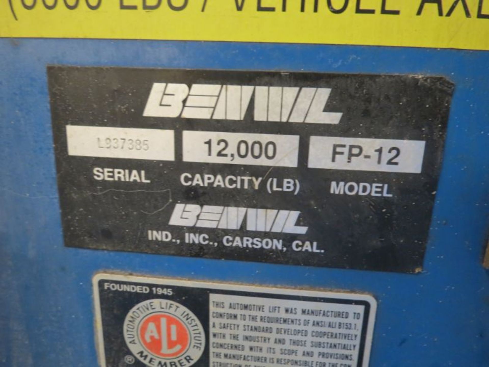 Benwil FP-12 Car Lift 12000LBS s/n L937385 - Image 5 of 5