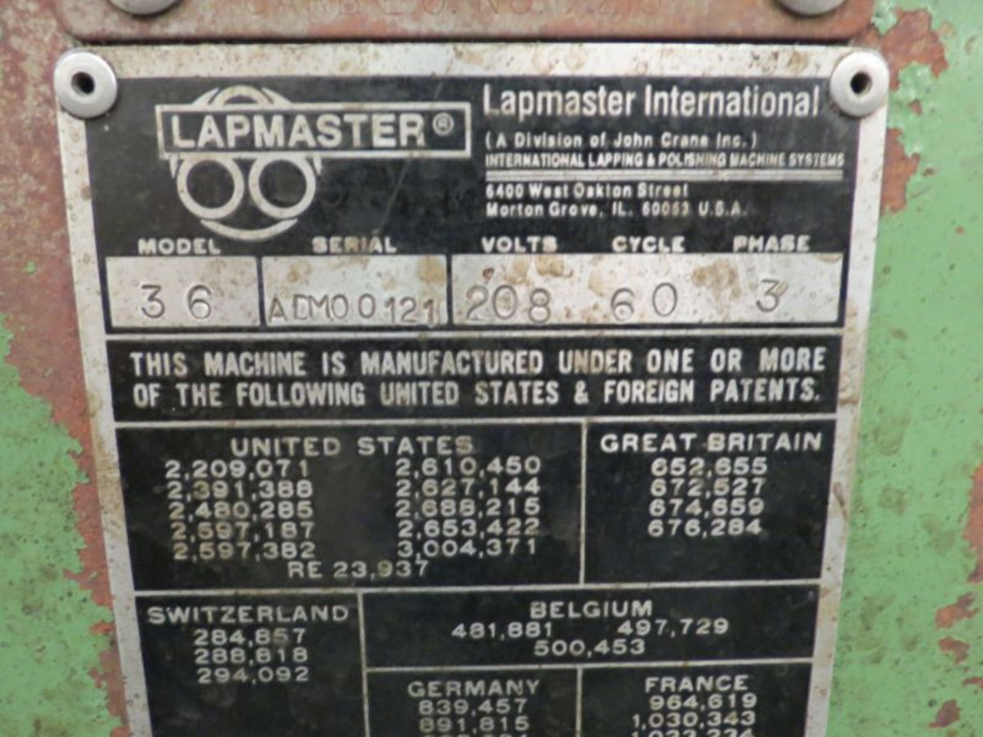 36” Crane Lapmaster 36 Lapping Machine, s/n ADM00121 - Image 9 of 9