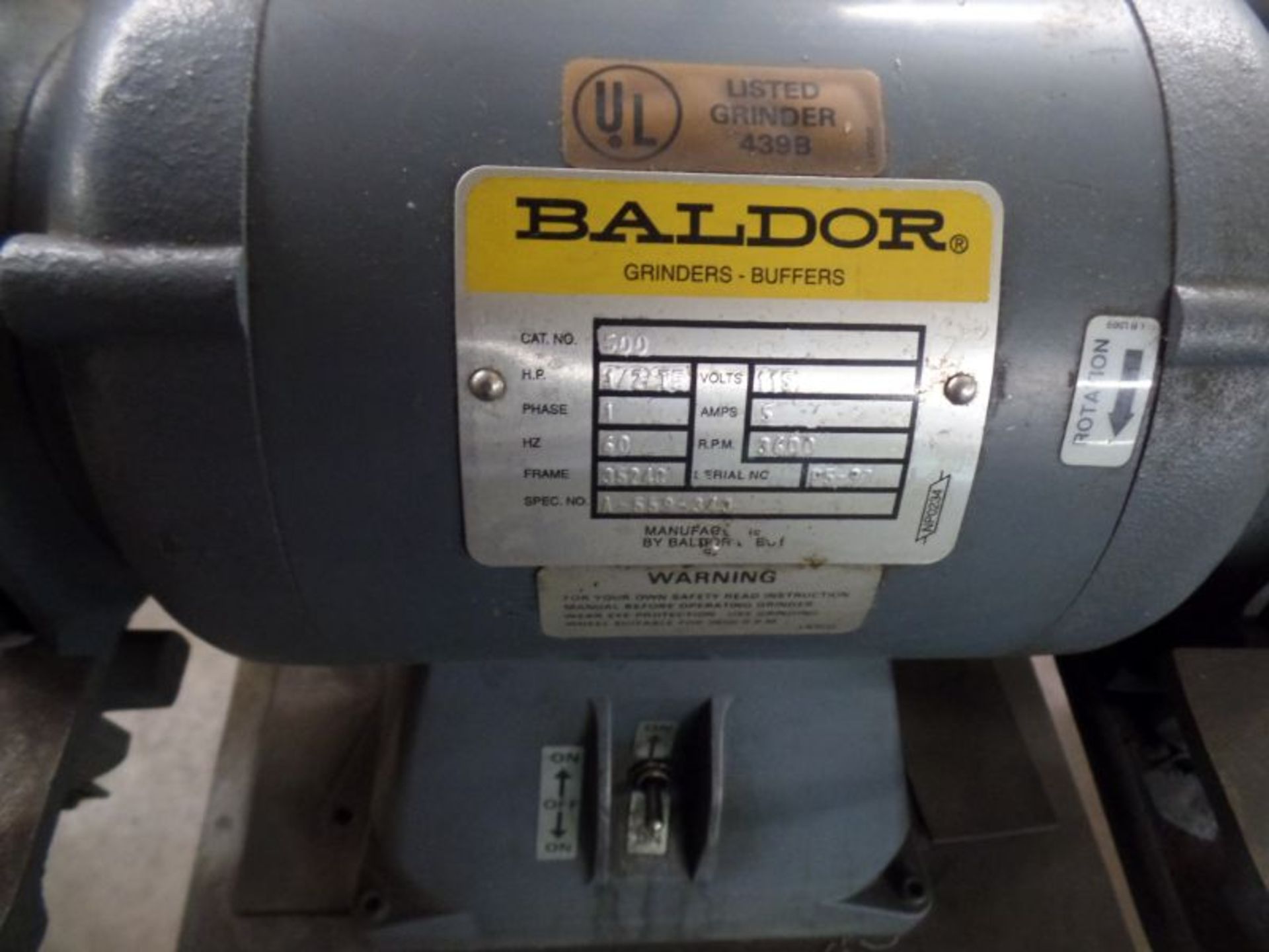 Baldor Double End Grinder 6" Wheels, 1/2HP, 3600 RPM s/n p5-97 - Image 4 of 4