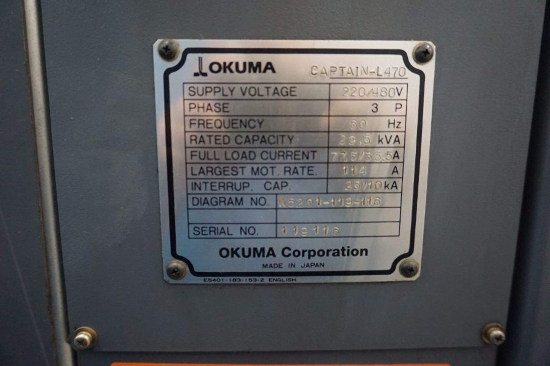 Okuma Captain L470M 1250C, OSP-P100 Control, 50" Center, Live Tool, C Axis, 16.5" Max Turn Diam. X - Image 13 of 13