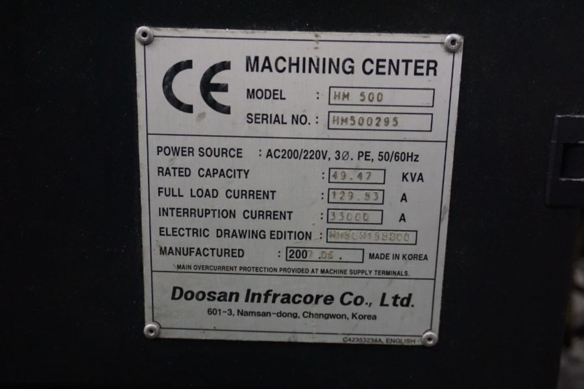 2007, Doosan HM-500 Fanuc 18iMB (2) 19.7” Pallets, 4-Axis, 6K RPM, CT50, 90 ATC, CTS, Renishaw OMP60 - Image 14 of 14