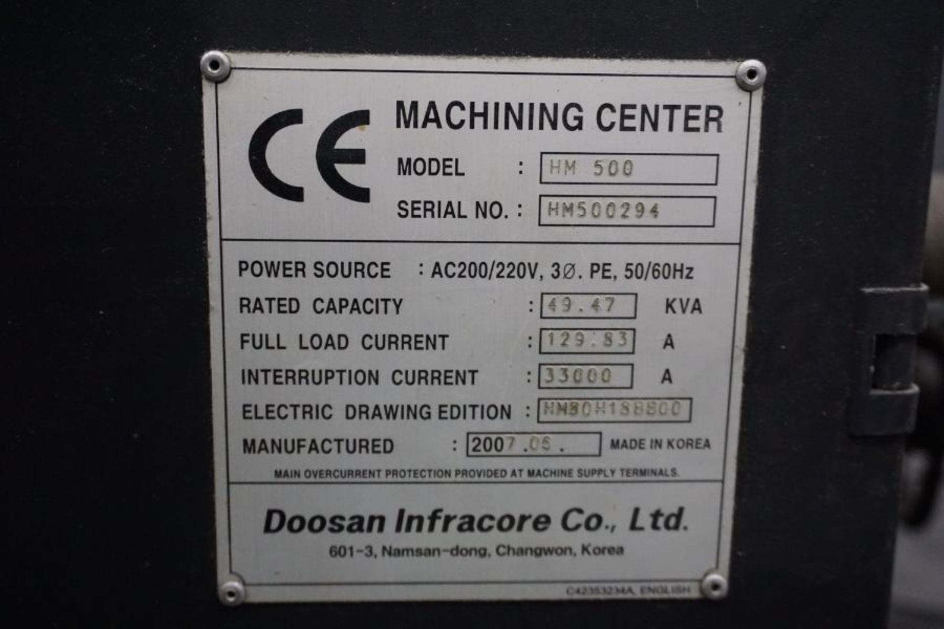 2007, Doosan HM-500 Fanuc 18iMB (2) 19.7” Pallets, 4-Axis, 6K RPM, CT50, 90 ATC, CTS, Renishaw OMP60 - Image 11 of 11