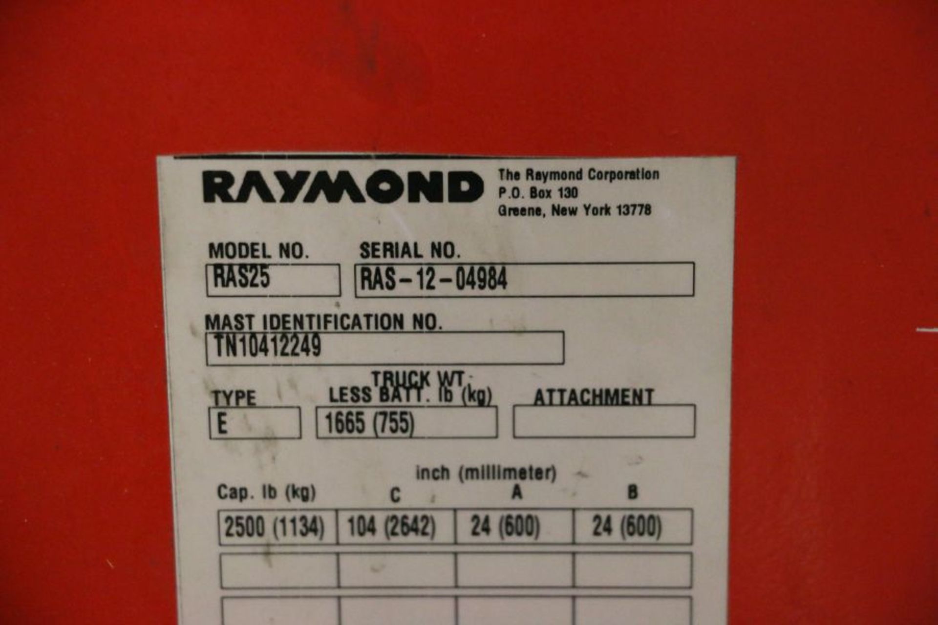 Raymond RAS25 2500 Lbs. Cap. Walk Behind Electric Pallet Jack, s/n RAS-12-04984 - Image 5 of 5