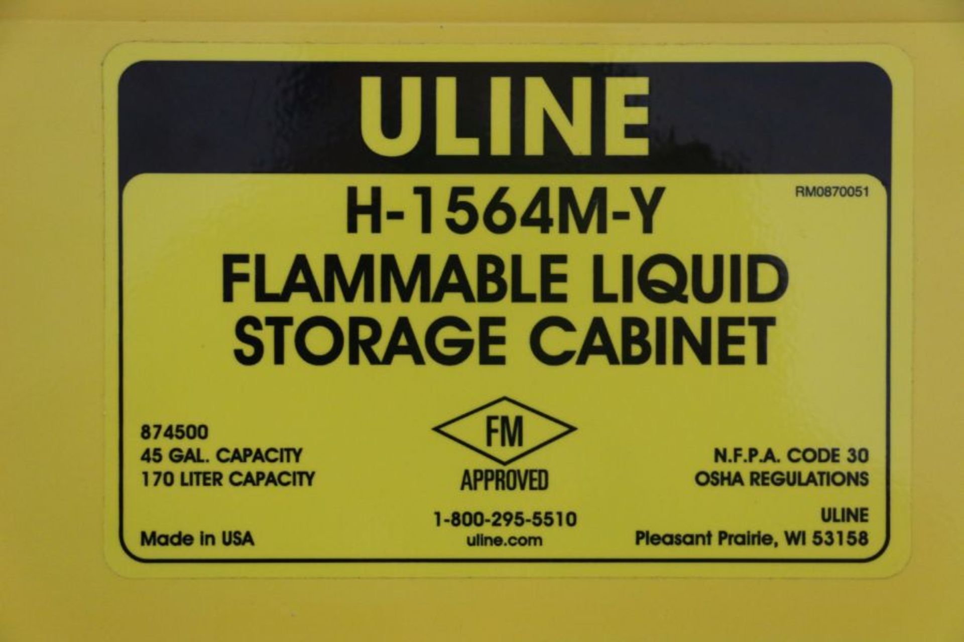 Uline H-1564M-Y Flamable Liquid Storage Cabinet 45 Gal. Cap. - Image 4 of 4