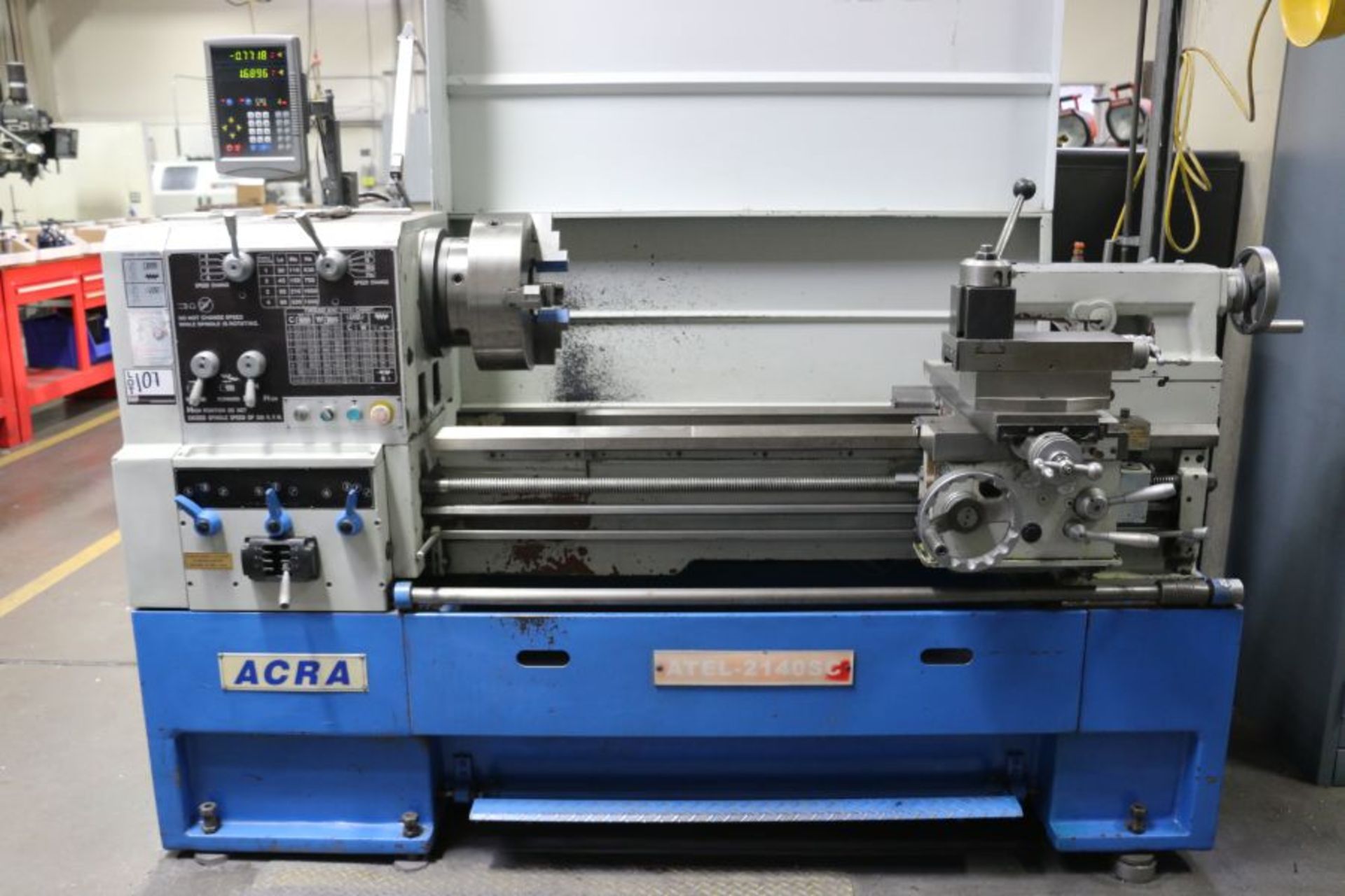 Acra Atel-2140SC 21" x 40" Gear Lathe, 13" 3 Jaw Chuck, 3" Bore, Newall C80 DRO, s/n 2140503023, New