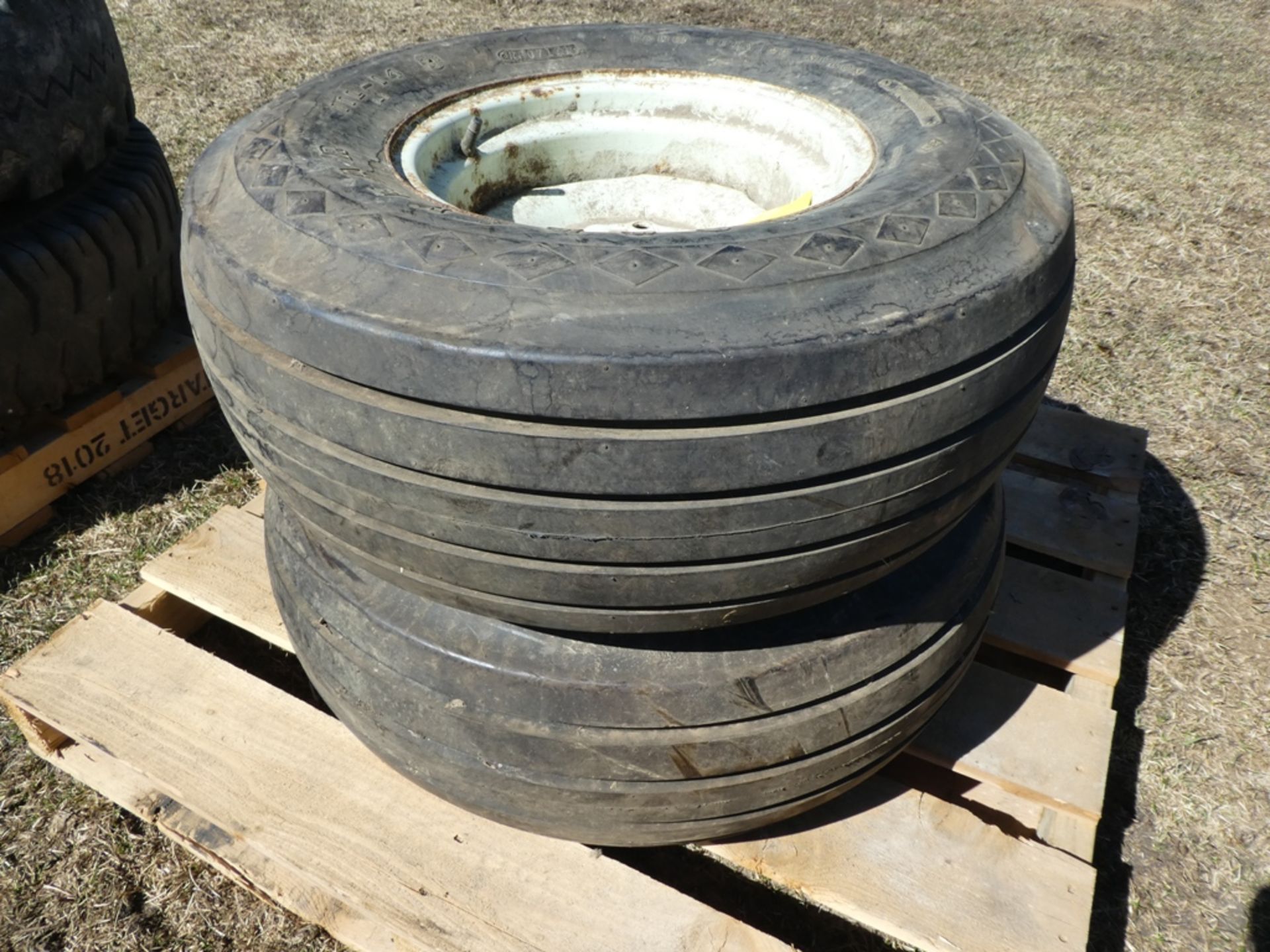 2-GOODYEAR 11L14 IMPLEMPENT TIRES & 5 BOLT RIMS