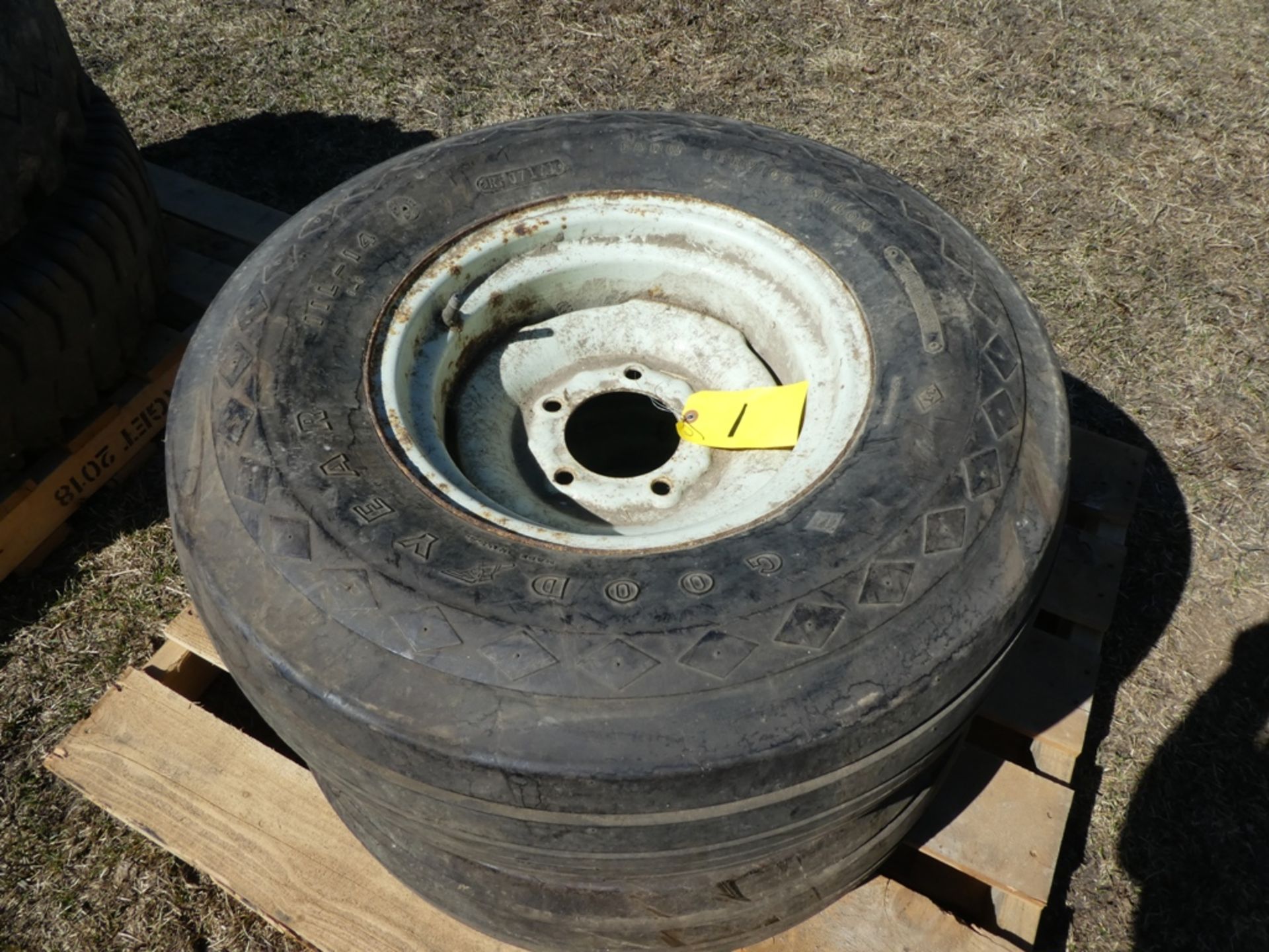 2-GOODYEAR 11L14 IMPLEMPENT TIRES & 5 BOLT RIMS - Image 2 of 2