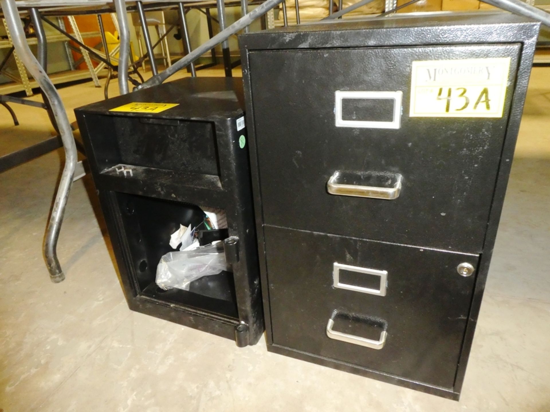 2 DRAWER UPRIGHT FILING CABINET & SAFE W/ NO DOOR