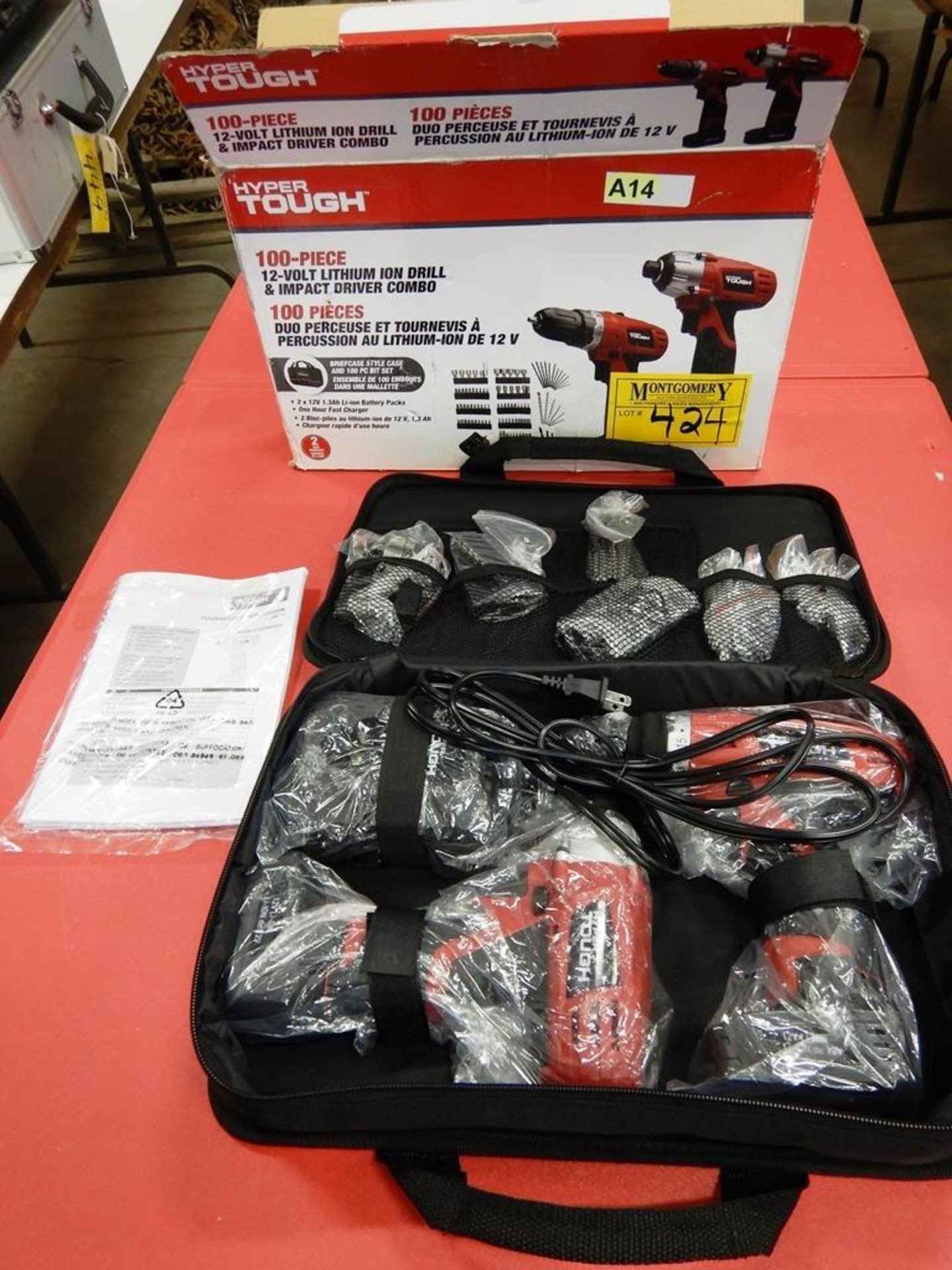 HYPER TOUGH 100-PIECE 12V LITHIUM ION DRILL AND IMPACT DRIVER COMBO *NEW*A14