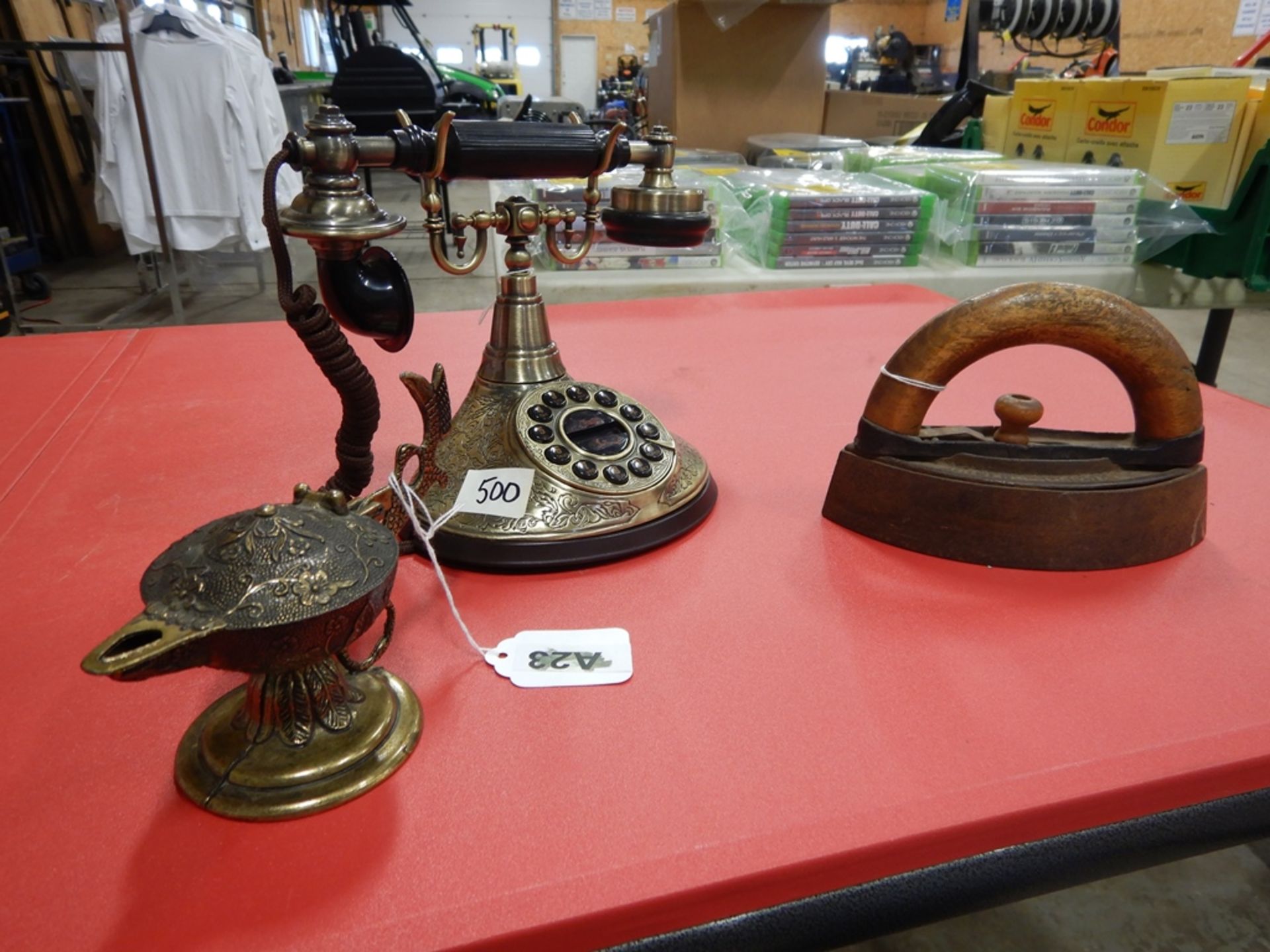 BRASS OIL LAMP, SADD IRON, REPLICA PHONE A23, A24, A25