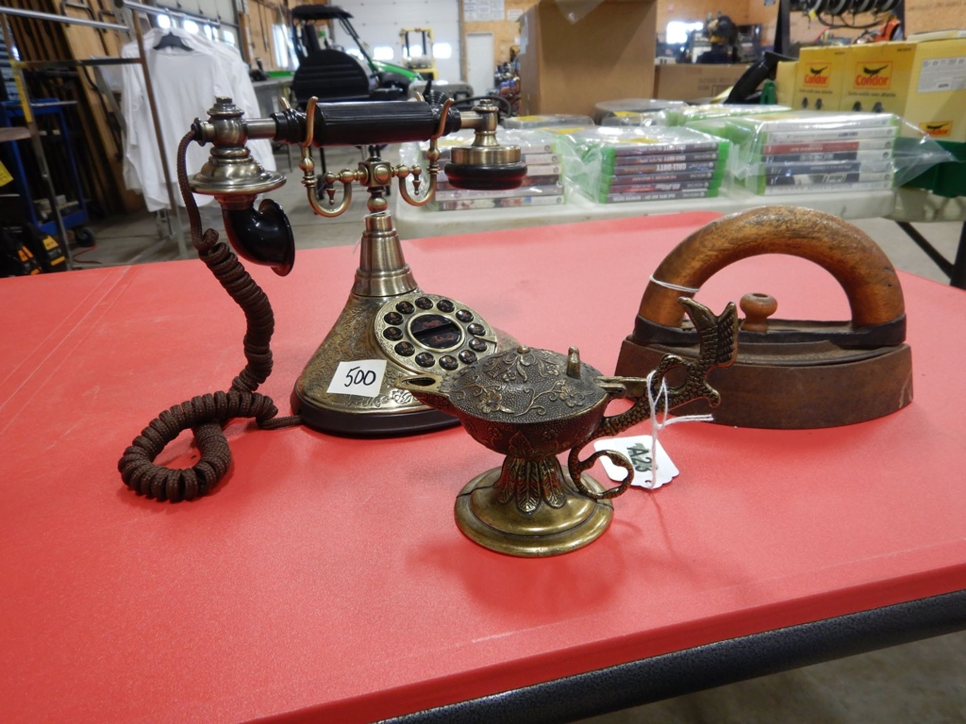 BRASS OIL LAMP, SADD IRON, REPLICA PHONE A23, A24, A25 - Image 2 of 2