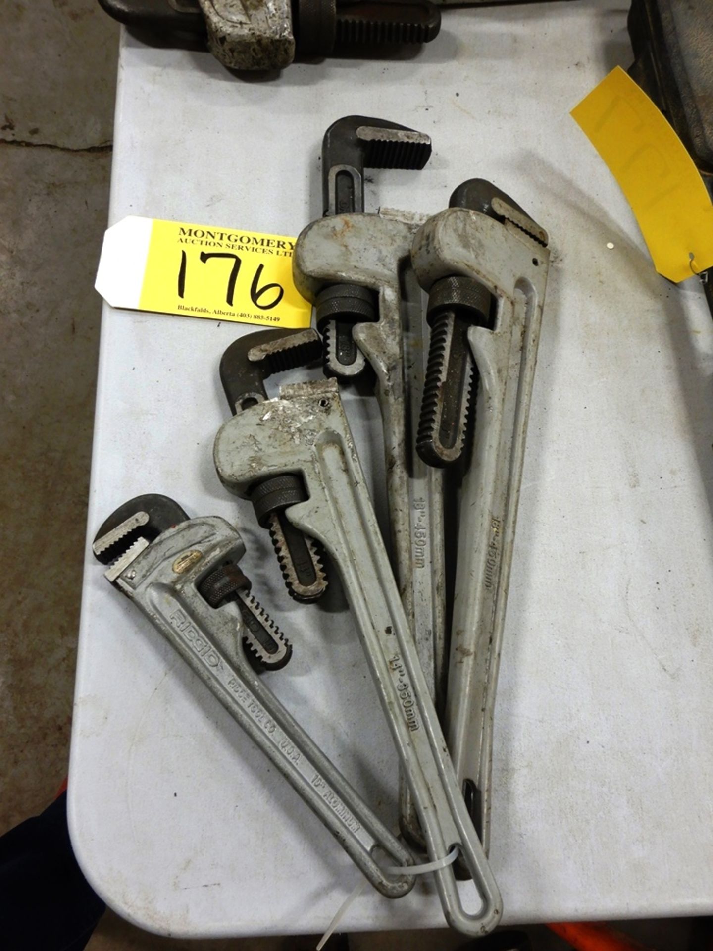 L/O 4 ALUMINUM PIPE WRENCHES 10", 14", 18"