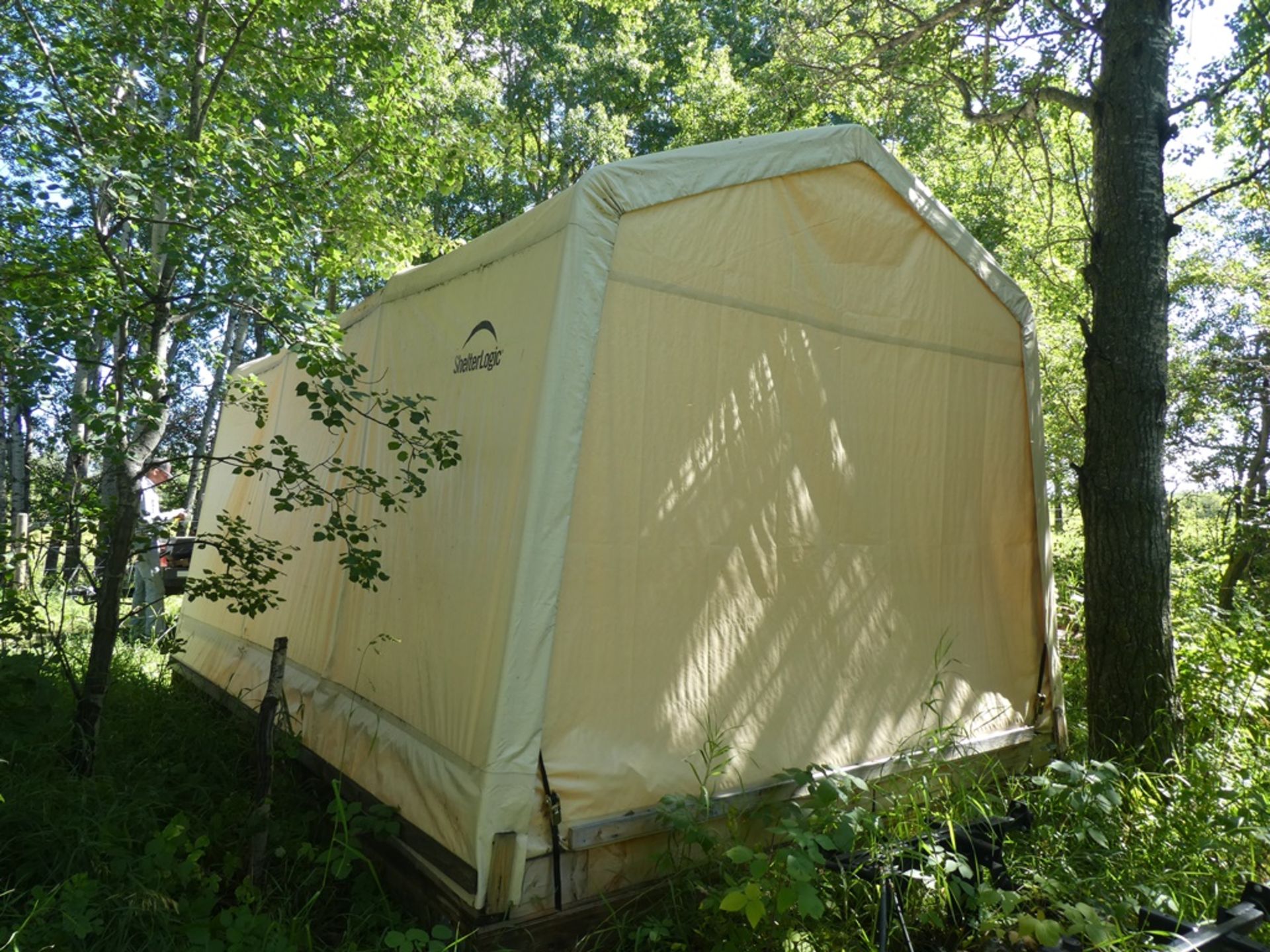 SHELTER LOGIC METAL FRAME TARP SHELTER 10'X15' S/N 081231 W/ SKIDDED WOOD FLOOR - Image 2 of 2