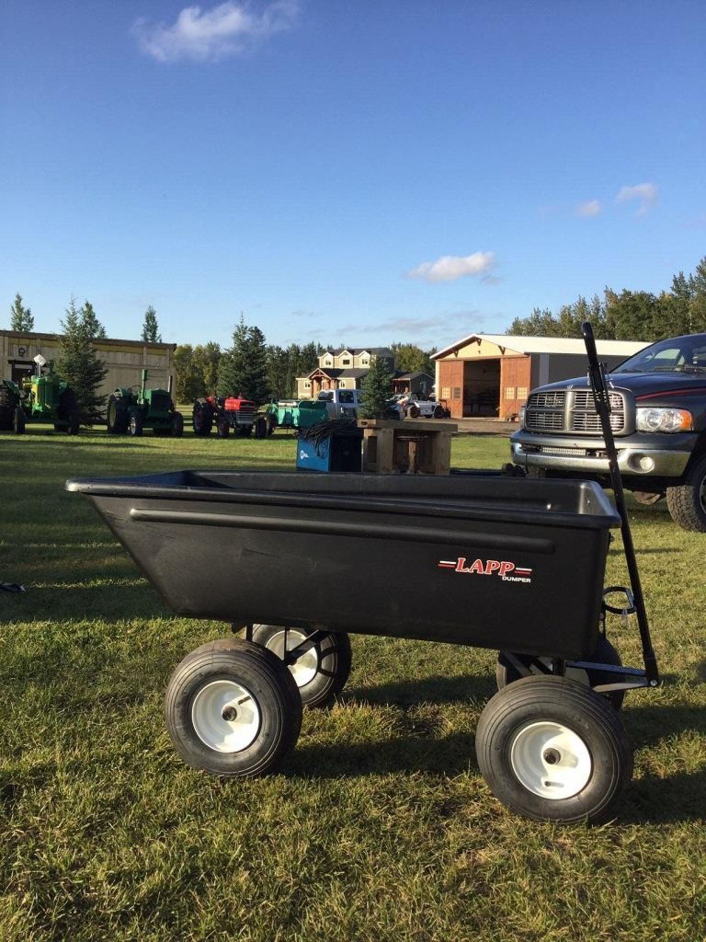 LAPP 4 WHEEL POLY DUMPER WAGON M# 2600 26"x46"x12.5" DEEP 10 CUBIC FEET 1000LB CAP