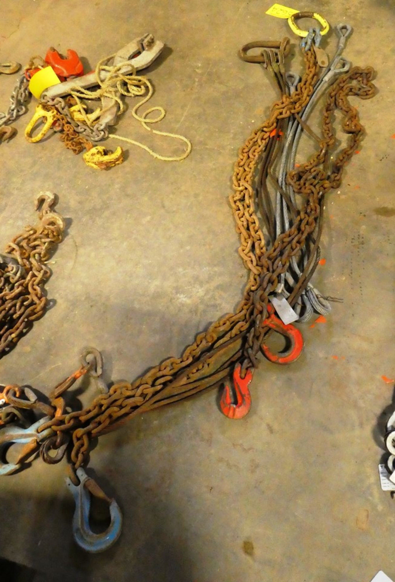 L/O 2 WAY CHAIN SLING, 4 WAY CABLE SLING, CHAINS & HOOKS, CABLES W/ EYES