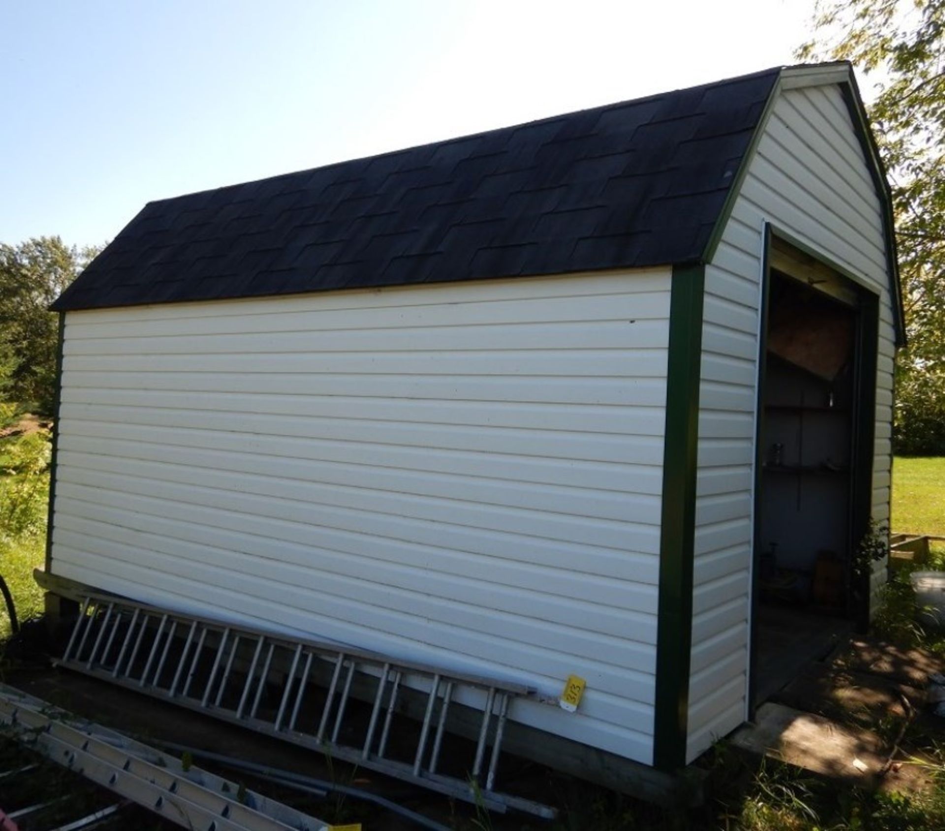 12'X16' SKIDDED HIP ROOF VINYL CLAD BUILDING W/ 7'X7' ROLL UP METAL DOOR, PARTIALLY INSULATED & - Image 3 of 3