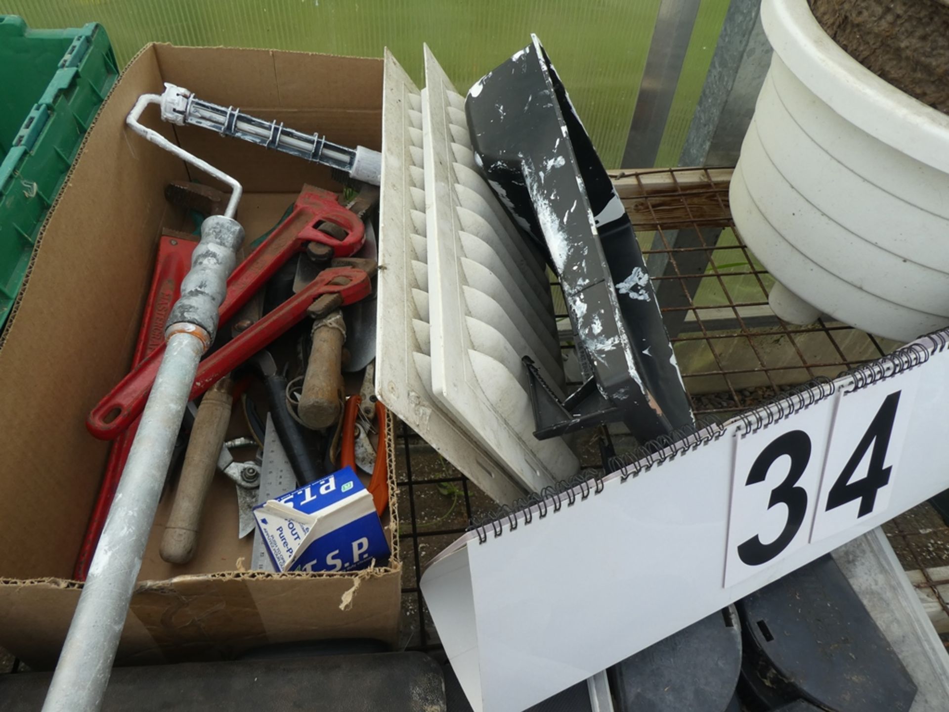 L/O ASSORTED TOOLS - PAINT, CAULKING, PIPE WRENCHES, FLOATING TANK HEATER, TIGER TORCH, ETC - Image 2 of 5