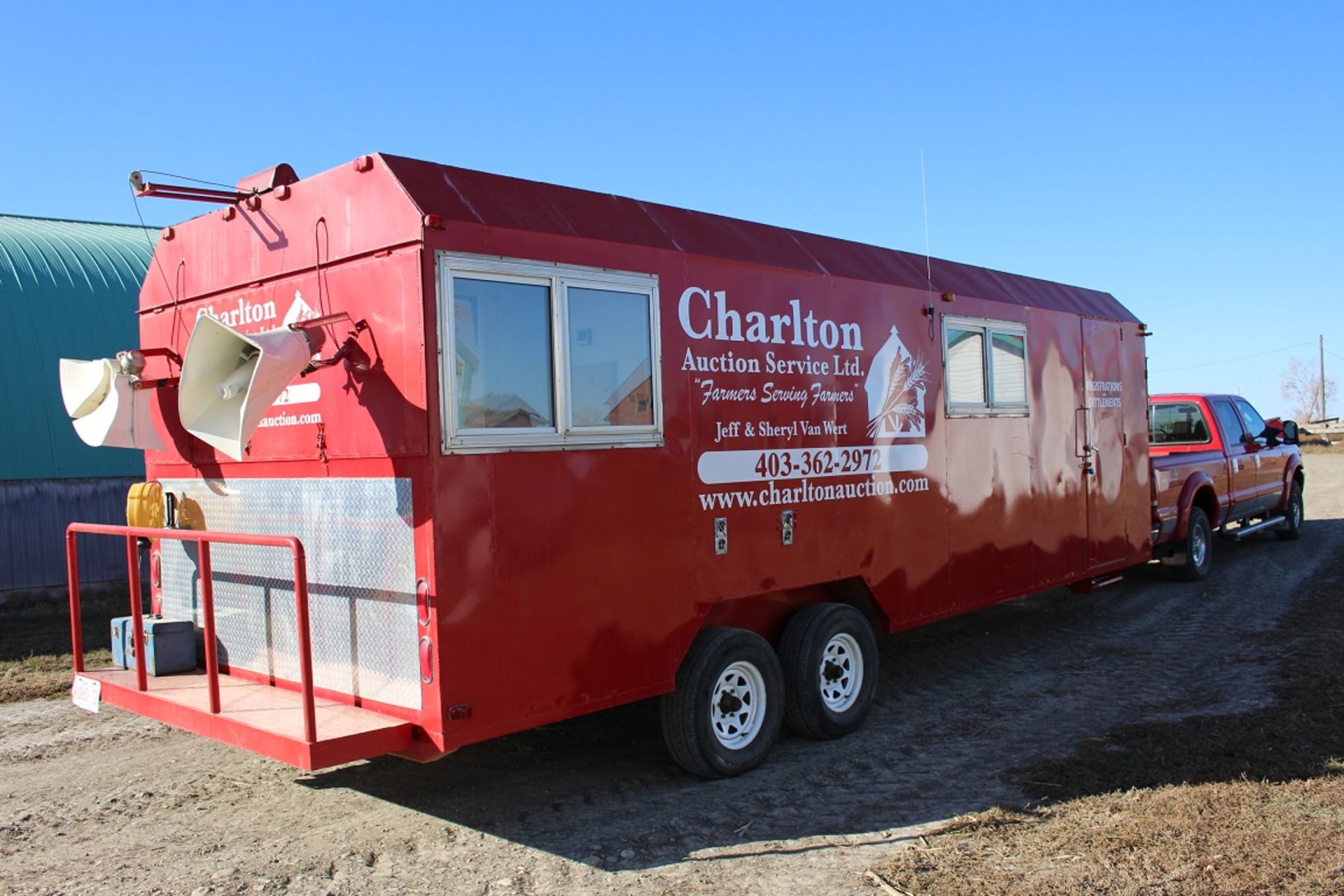 2002 SHOP BUILT 24' T/A 5W AUCTION OFFICE TRAILER W/LIGHTS, HEATER, BATHROOM & AUCTION/BOOTH