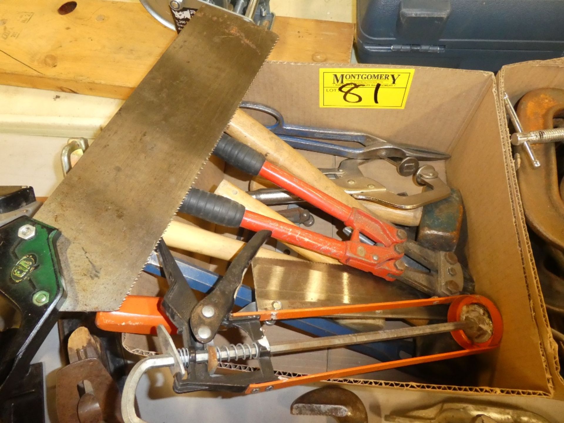 L/O MITER SAW, CAULKING GUN, PRY BAR, HAMMERS, & MALLETS, ETC