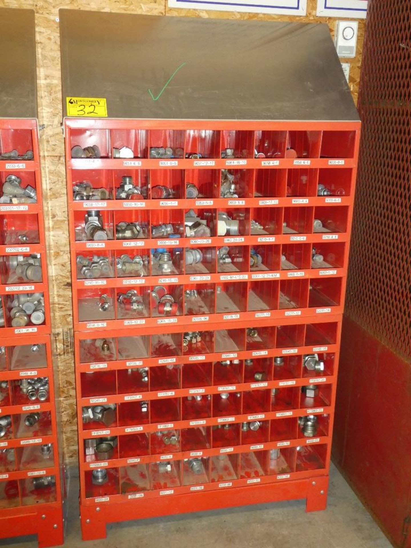 2-WURTH 40 COMPARTMENT BOLT BINS W/ STAND & SS HYD. PIPE FITTINGS