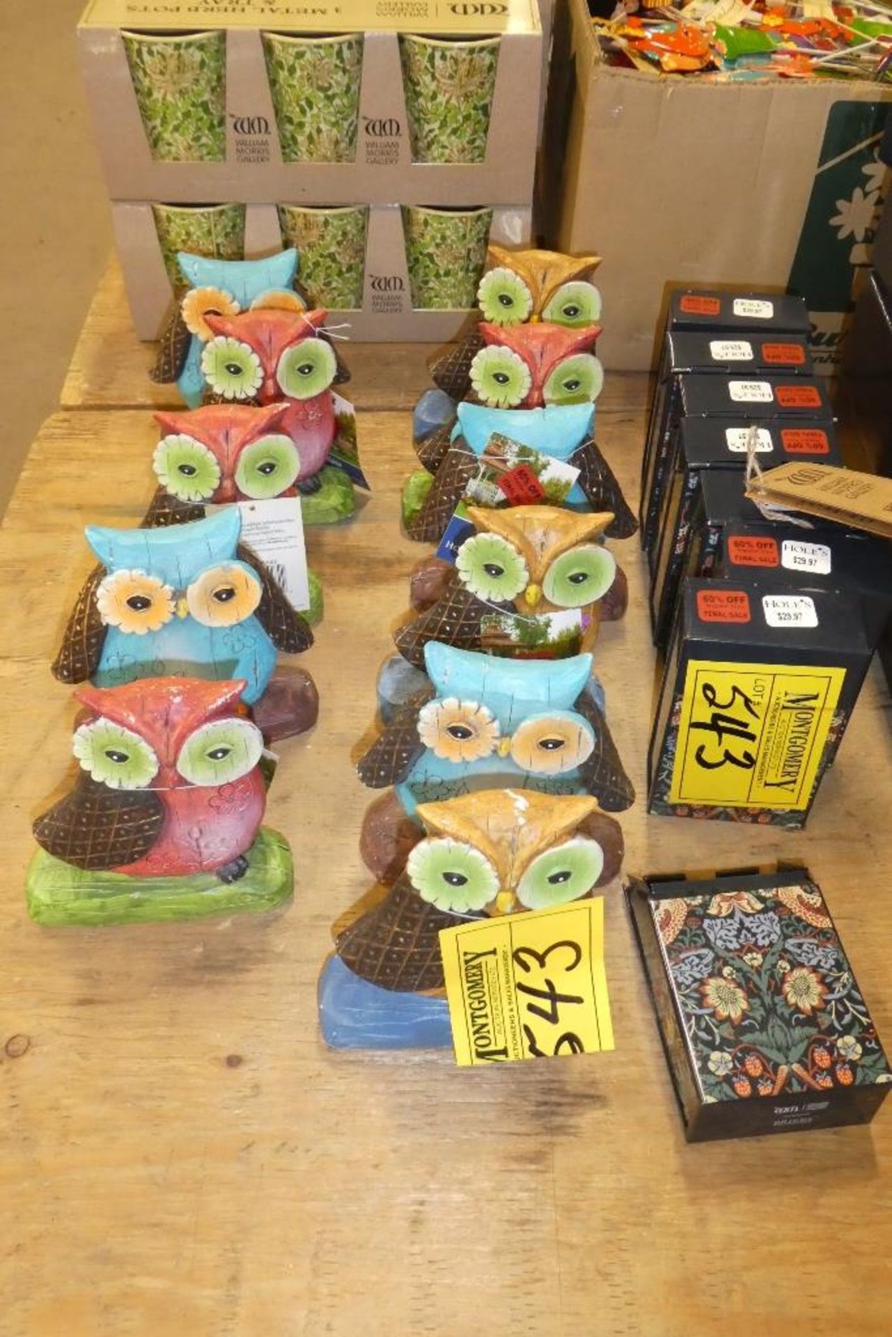 L/O ALPINE HOME & GARDEN ACCENTS CERAMIC OWLS , L/O 7 - W MORRIS GALLERY SEED TINS