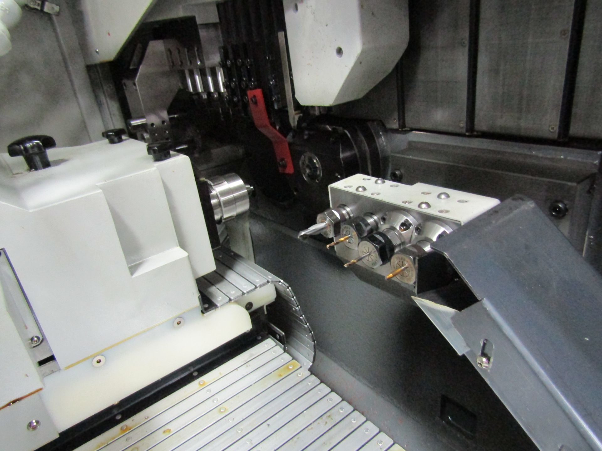 HANWHA XD20H CNC SWISS TYPE LATHE, FANUC CONTROL, 8 LINE HIGH PRESSURE COOLANT, EDGE MINUTE MAN, - Image 7 of 8