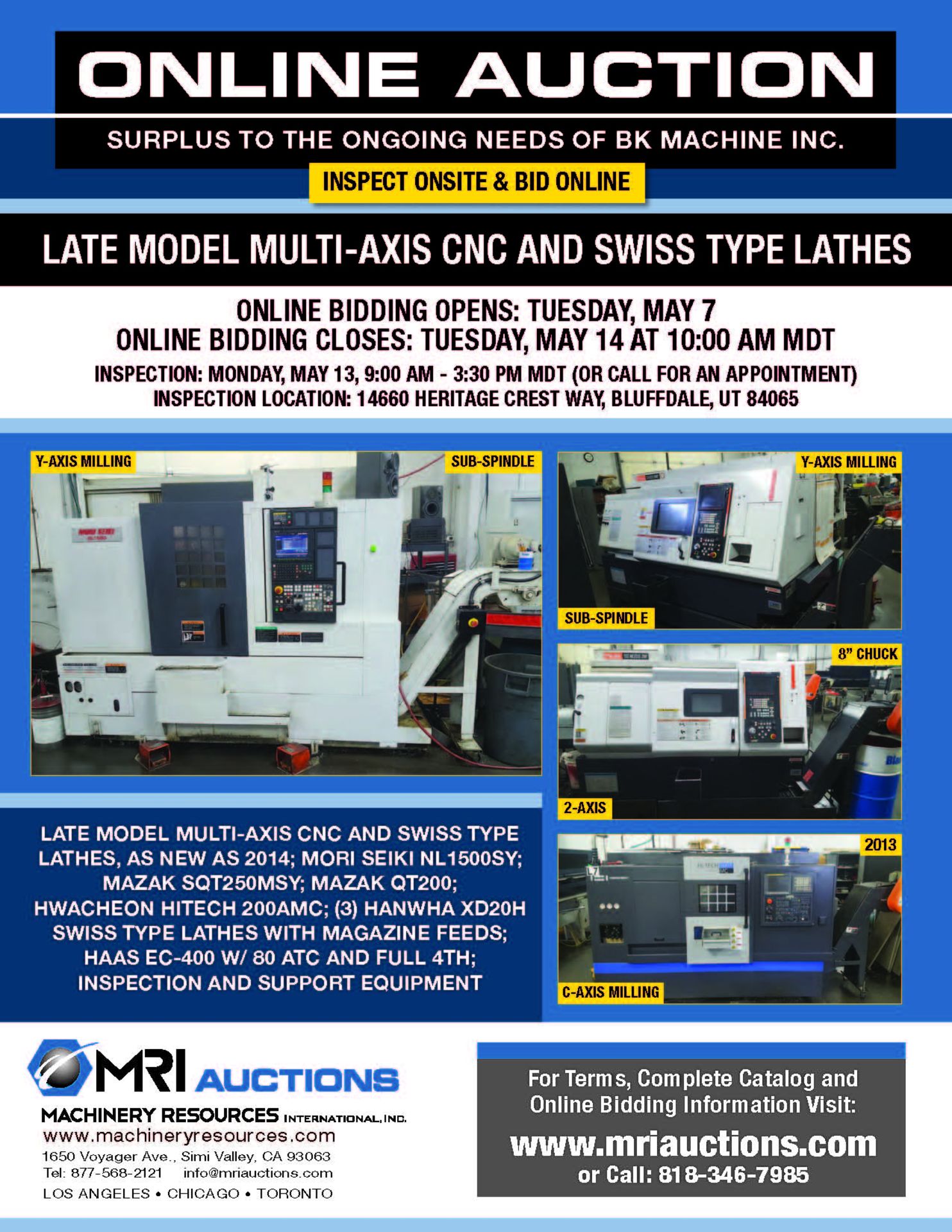 LATE MODEL MULTI-AXIS CNC AND SWISS TYPE LATHES, AS NEW AS 2014