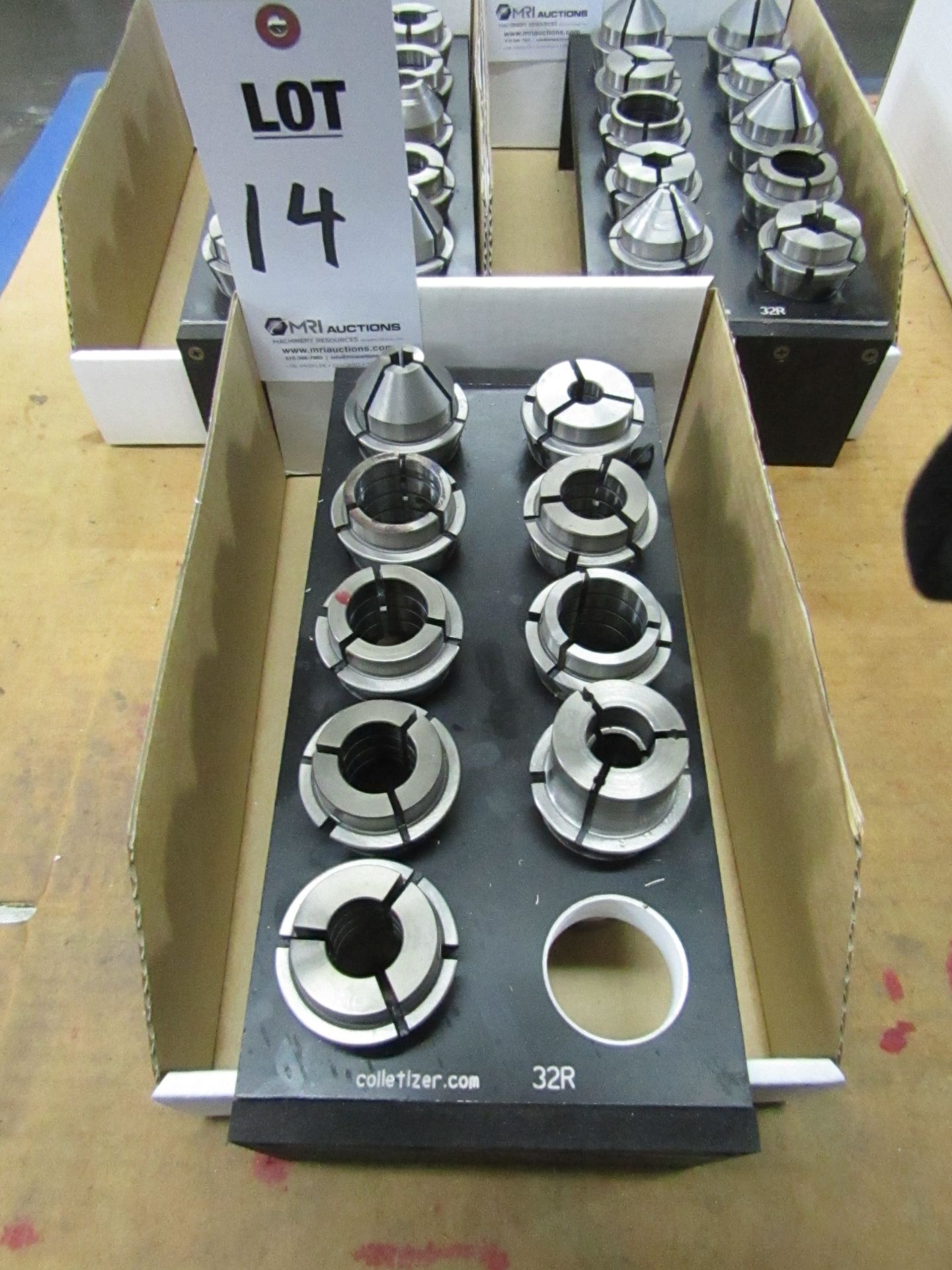 (9) MISC. 32C COLLETS VARYING SIZES WITH COLLET HOLDER, USED WITH GANESH MACHINES. MANUFACTURER