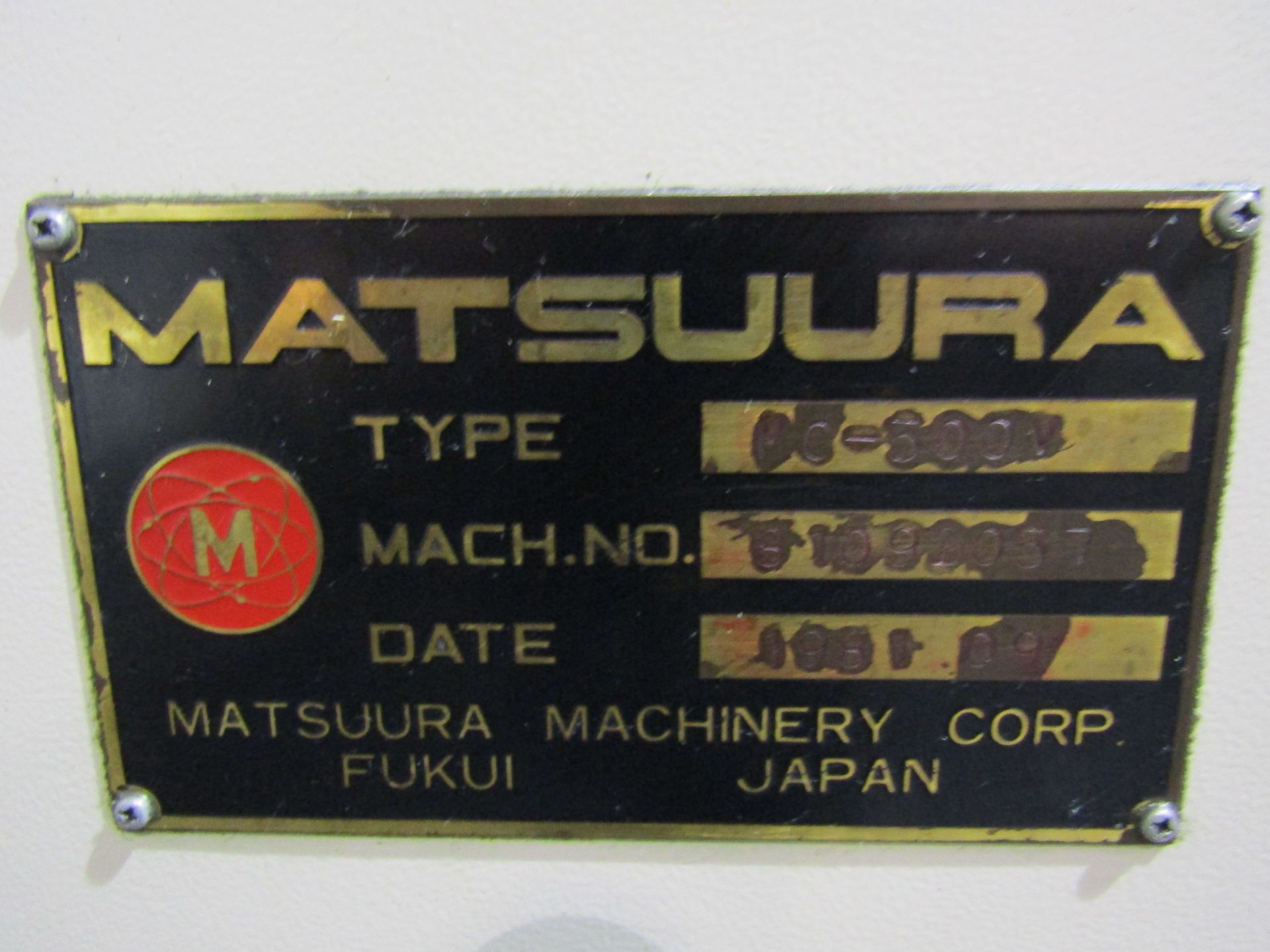 MATSUURA CNC MILL VERTICAL MACHINING CENTER, MODEL MC-500V, SERIAL 81092057, MANUFACTURED 09, - Image 9 of 13