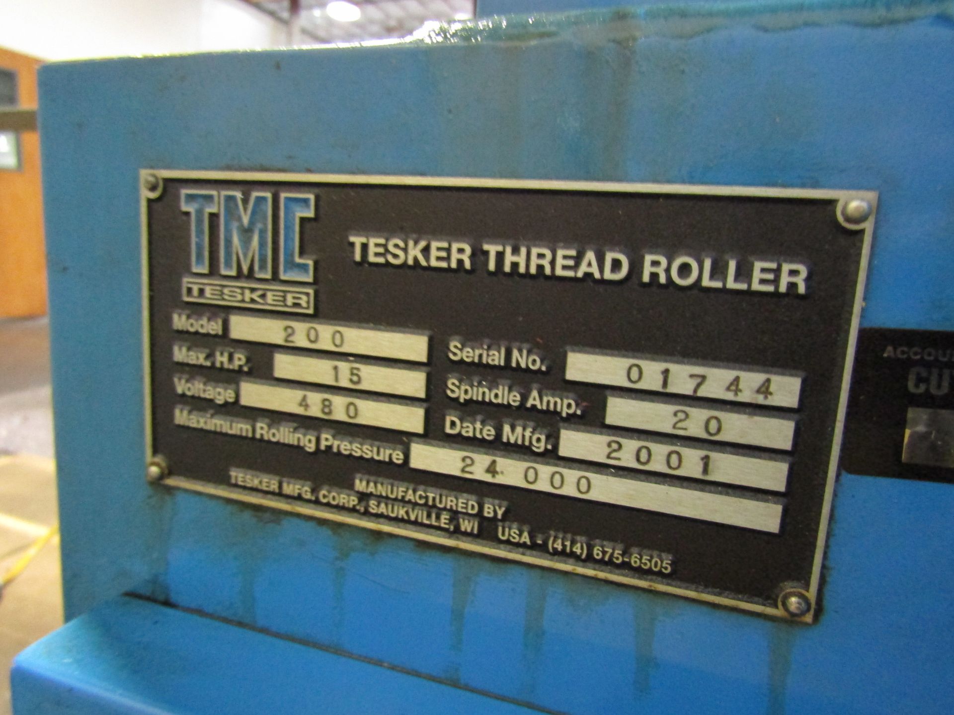 TMC TESKER THREAD ROLLER, MODEL 200, SERIAL 01744, MANUFACTURED 2001. LOT TO INCLUDE: LARGE QUANTITY - Image 7 of 11