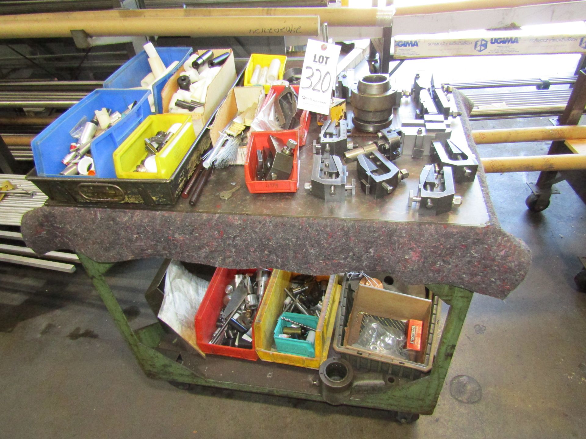 STEEL SHOP CART WITH CONTENTS: MISC. TOOL HOLDERS, PARTS, TOOLING