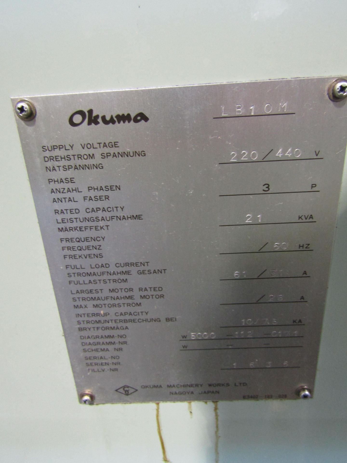 OKUMA TURNING CENTER CNC LATHE, MODEL LB10-M, SERIAL 61071636, OKUMA OSP5000L-G SYSTEM. LOT - Image 16 of 20