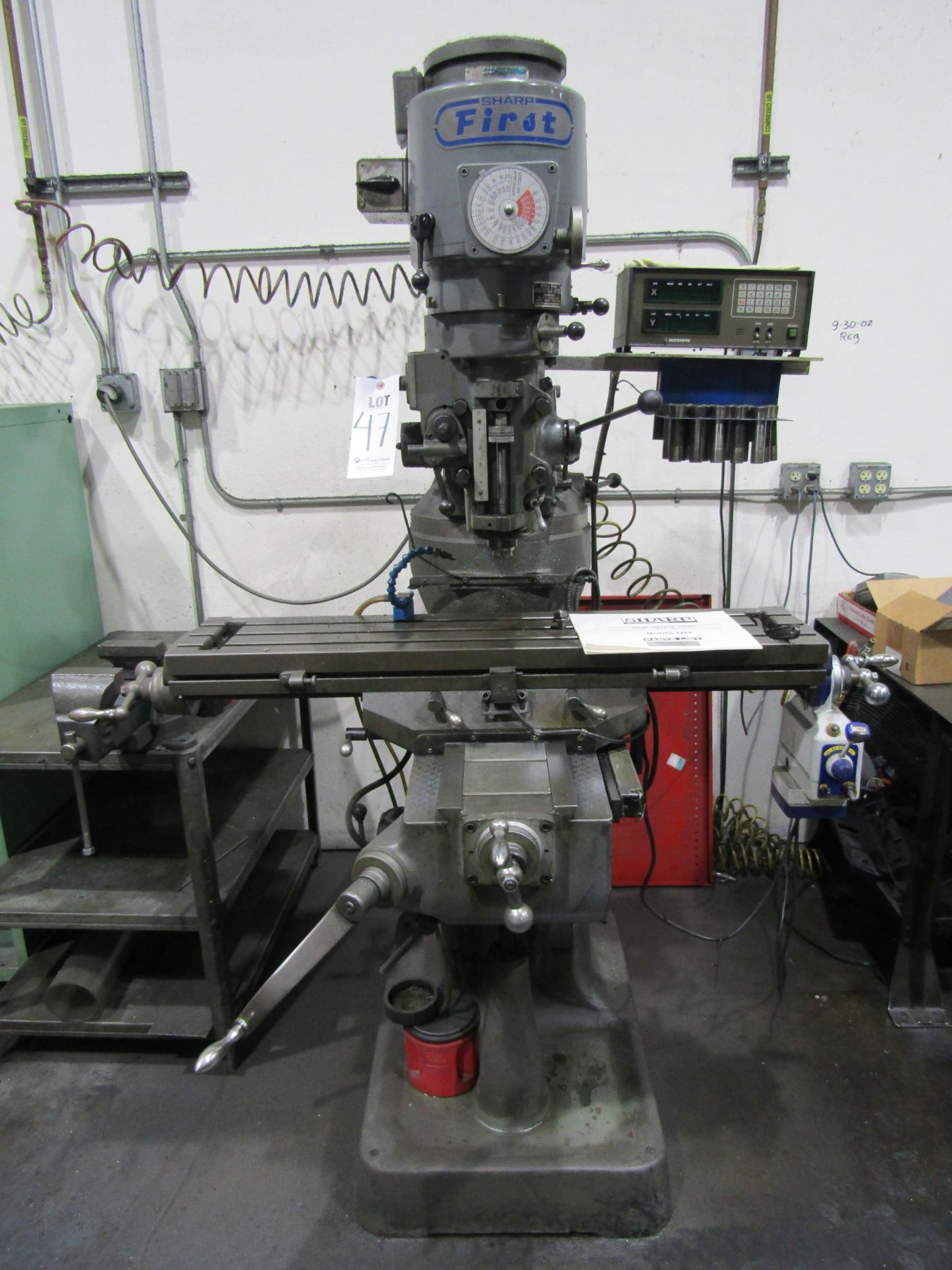 SHARP FIRST TURRET MILLING MACHINE, MODEL LMV, SERIAL 76038873. LOT TO INCLUDE: (1) MITUTOYO 2