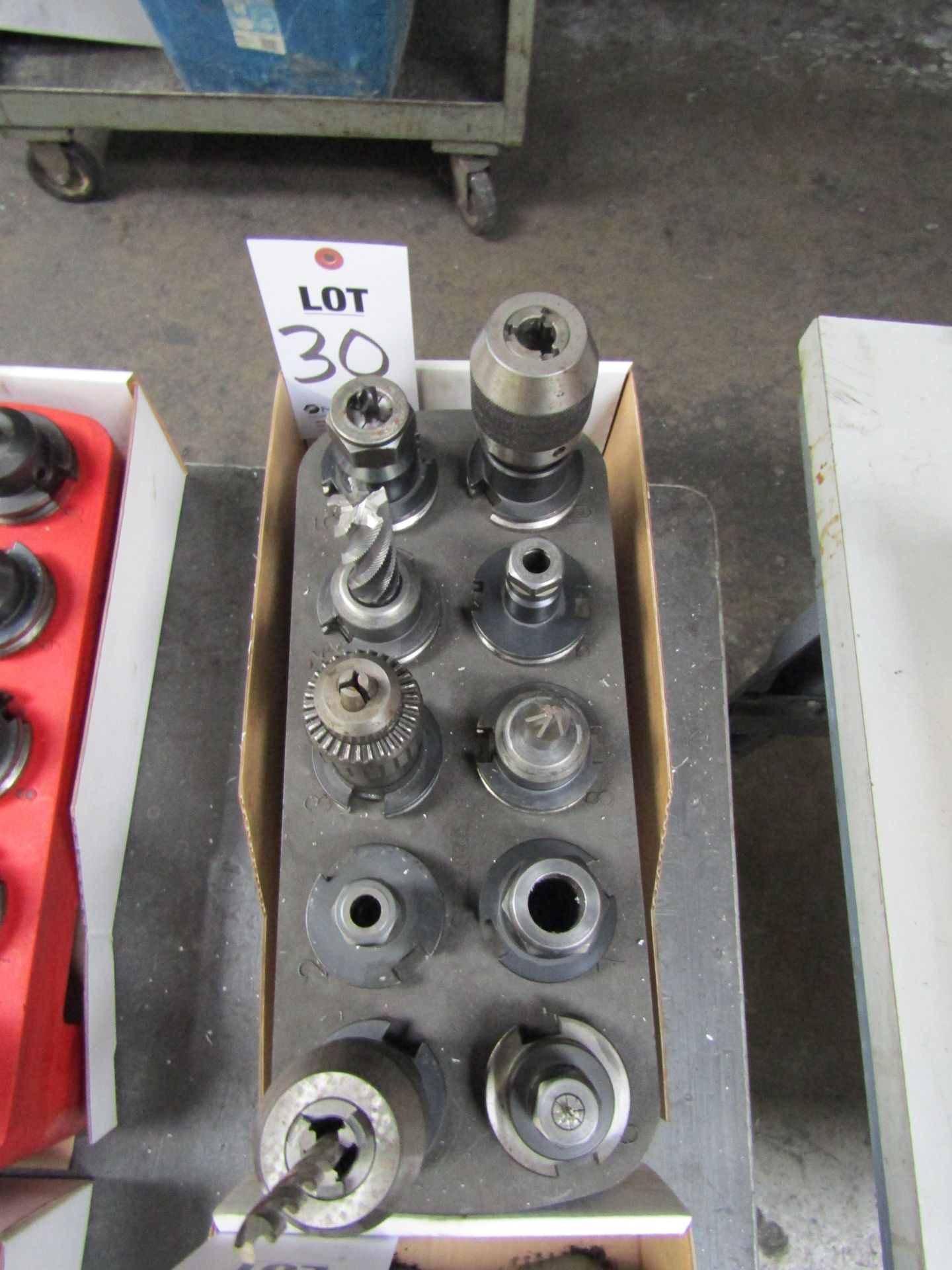 LOT TO INCLUDE: (10) 40T COLLET CHUCKS, MISC. BORING HEAD ATTACHMENTS, CUTTING TOOLS, COLLET CHUCK - Image 2 of 2