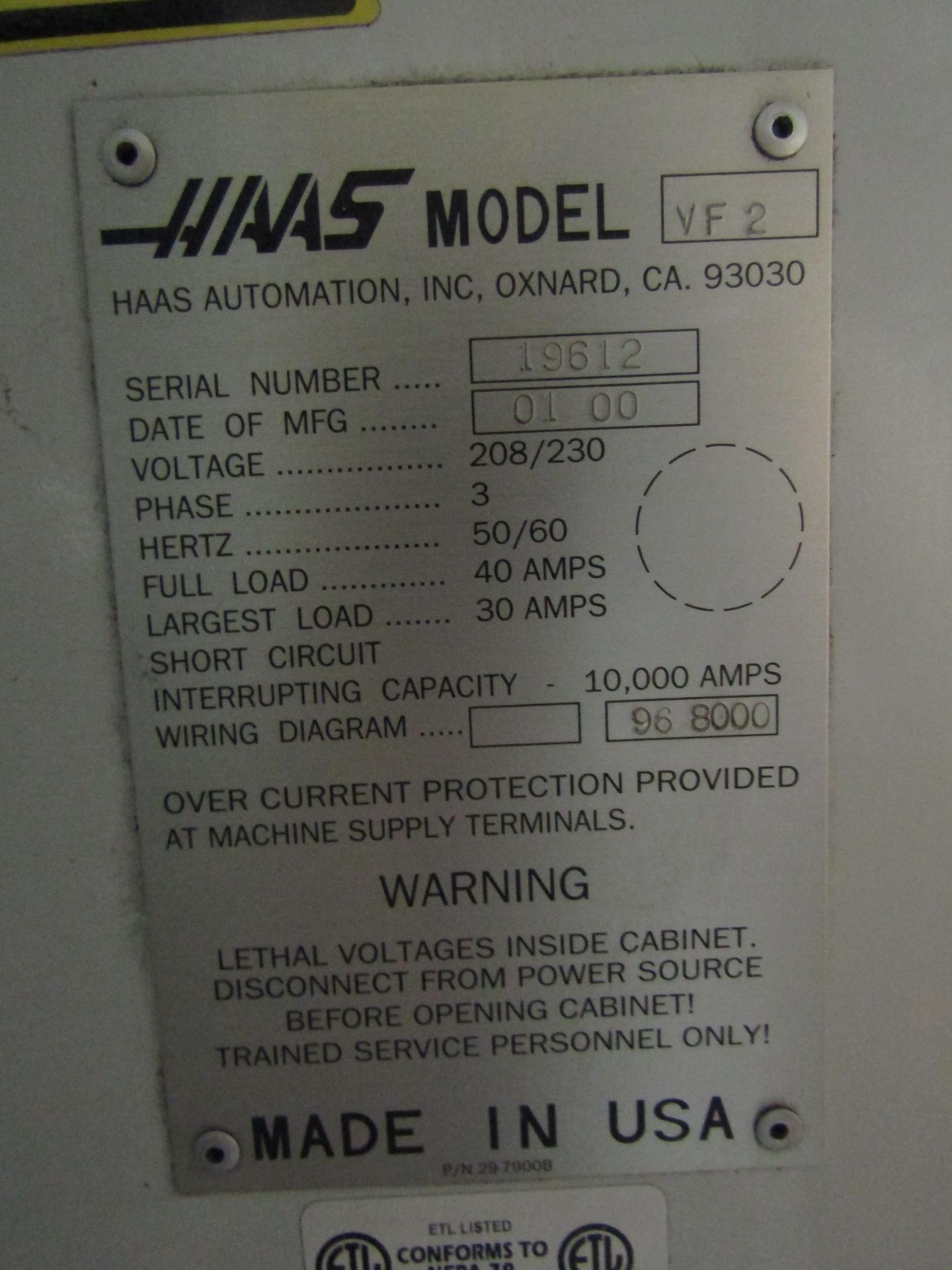 2000 HAAS VF-2 VERTICAL MACHINING CENTER, TRAVELS: 30 X 20 X 20, 21 ATC, HAS CONTROL – SERIAL#: - Image 11 of 11