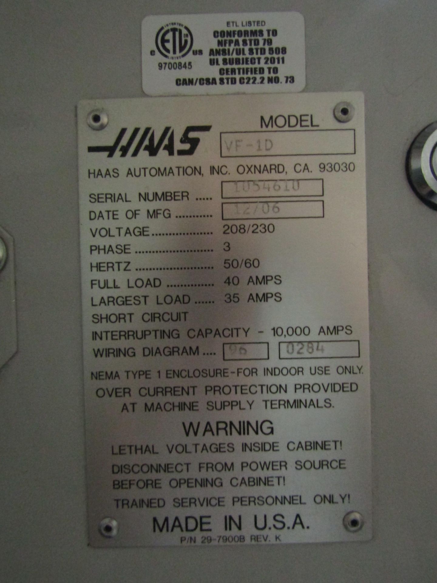 2006 HAAS VF-1D VERTICAL MACHINING CENTER, TRAVELS: 20 X 16 X 21, 21 ATC, HAAS CONTROL S/N: 1054610 - Image 11 of 12