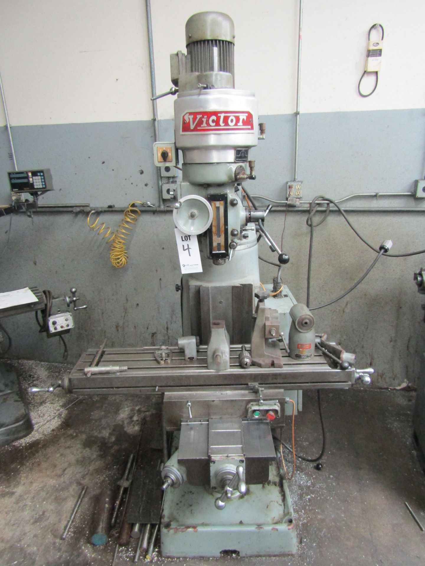 VICTOR VERTICAL MILLING MACHINE, 10" X 44", TO INCLUDE MISC. ATTACHMENTS