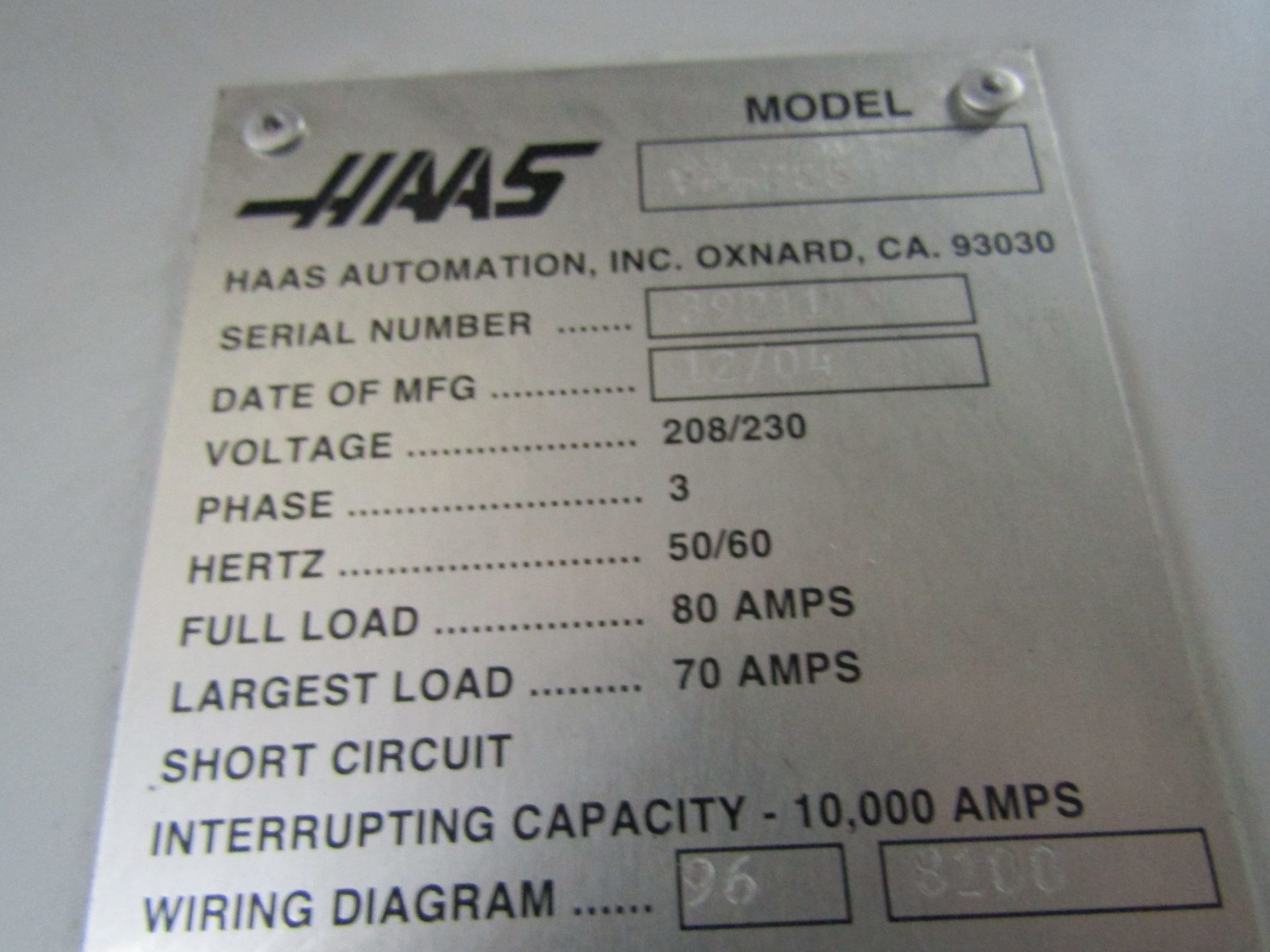 2004 HAAS VF-2SS VERTICAL MACHINING CENTER, TRAVELS: 30 X 20 X 20, SIDE MOUNT TOOLCHANGER, SS - Image 14 of 14