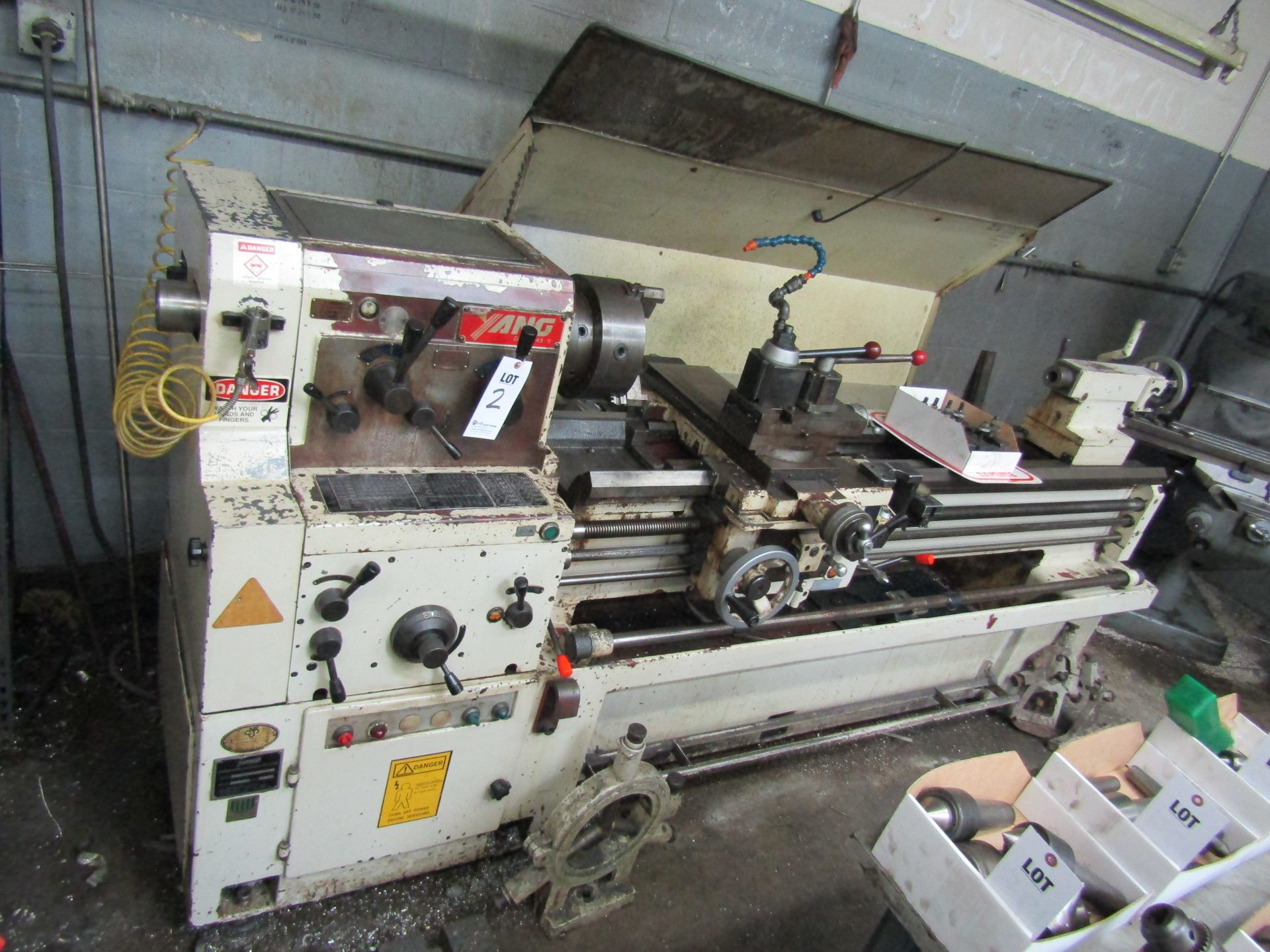 1995 YANG ENGINE LATHE, MODEL YANG-CL48150G, SERIAL B92668, WITH ASSOCIATED TOOL HOLDERS AND TOOLING