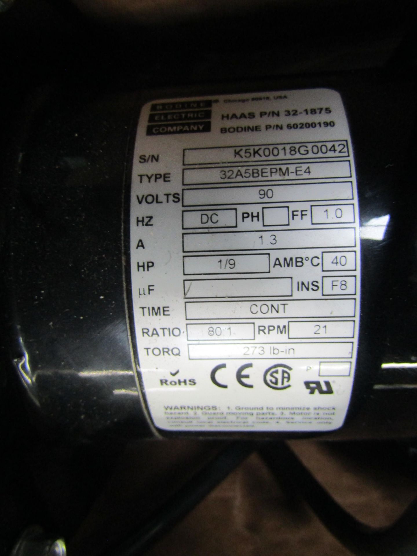 SPARE HAAS 32A5BEPM-E4 UMBRELLA CAROUSEL MOTOR, SERIAL K5K0018G0042, NEVER USED - Image 2 of 2