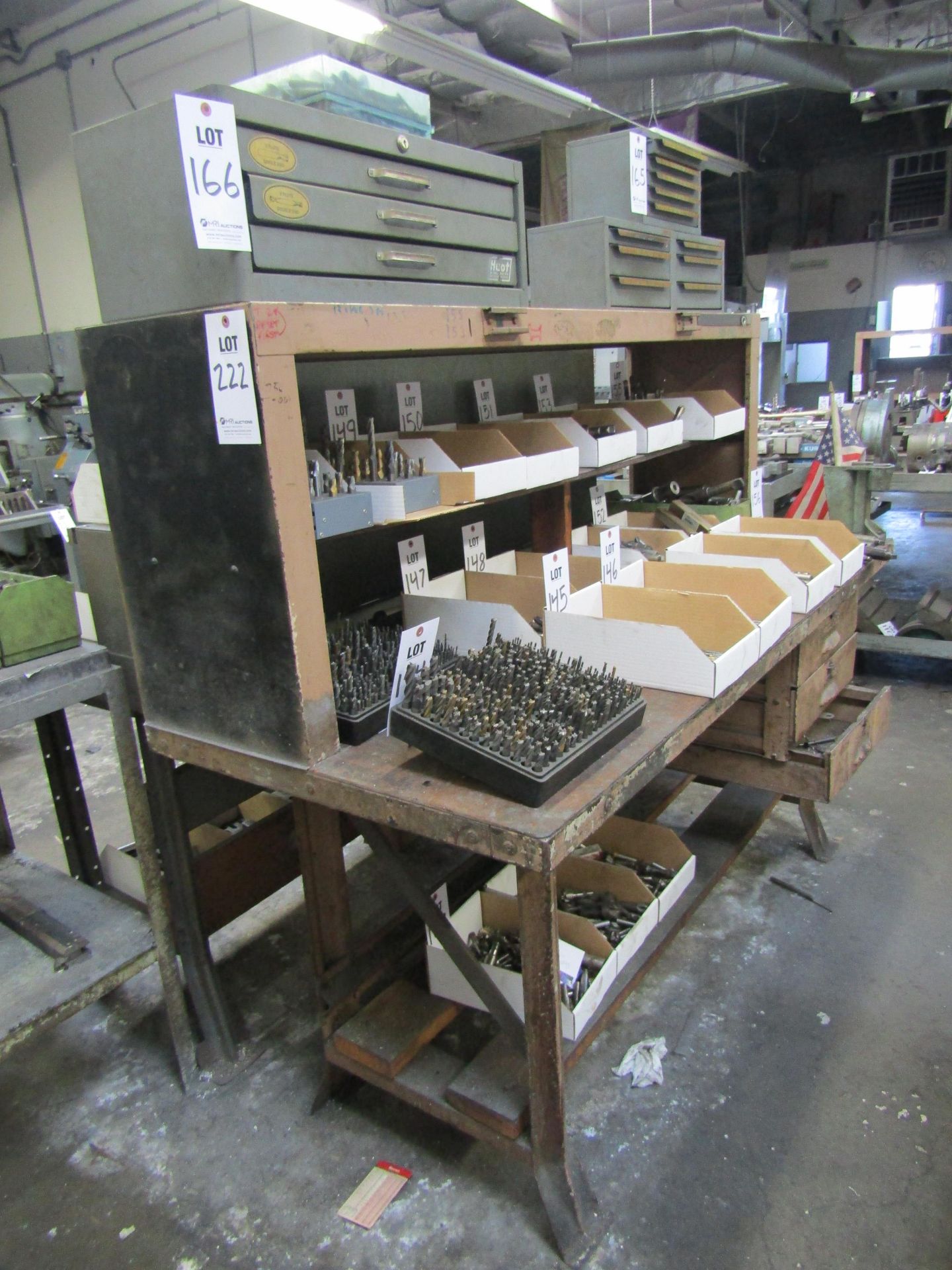 LOT TO INCLUDE: (1) GRANITE INSPECTION TABLE, DIMENSIONS: 24" X 18" X 34"H, (3) SHOP TABLES