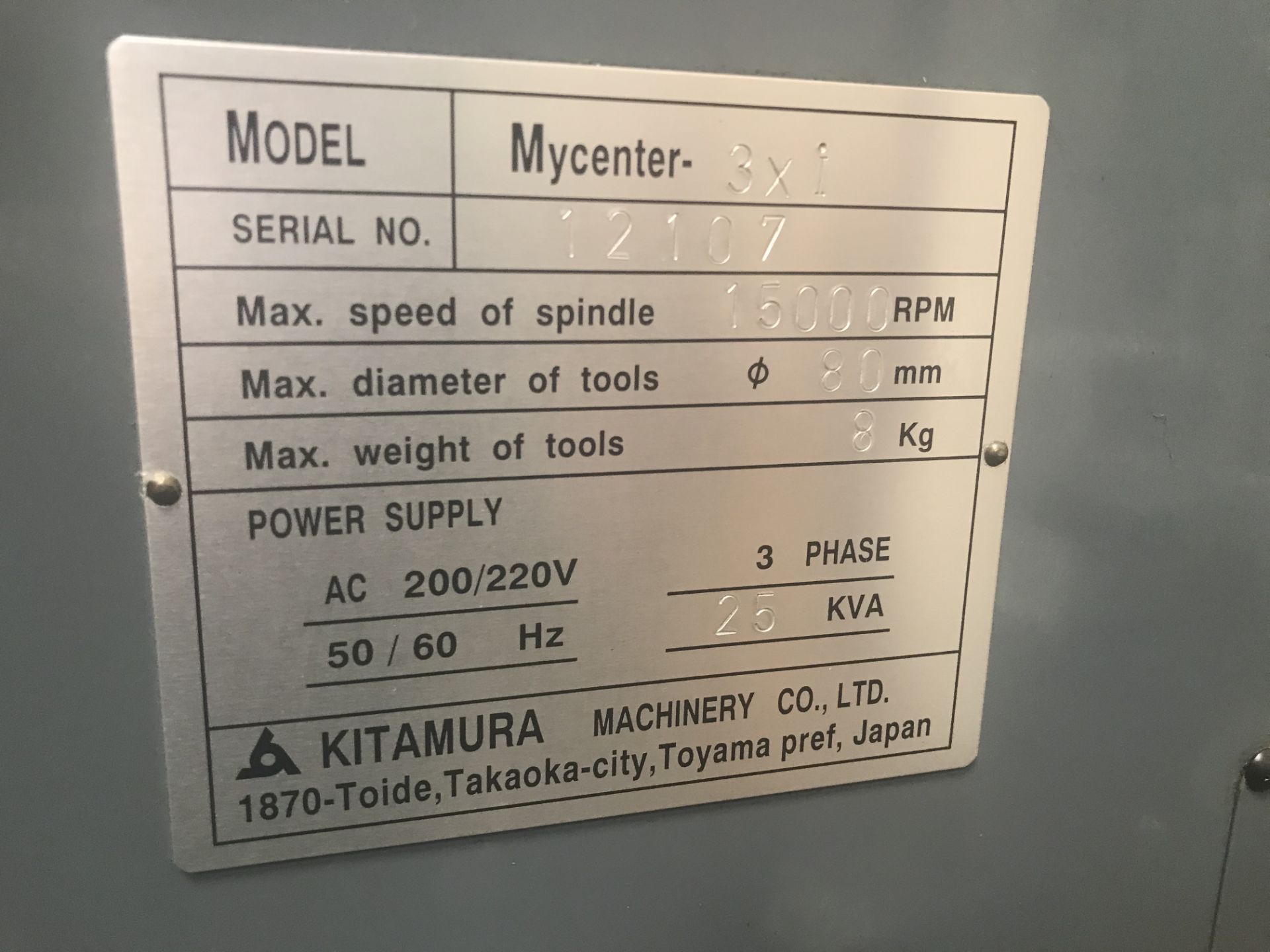 2000 KITAMURA MYCENTER-3xi, 15K SPINDLE, CAT 40, 30 TOOL SMTC, FANUC SERIES 16i-M CONTROL, WITH CHIP - Image 10 of 11